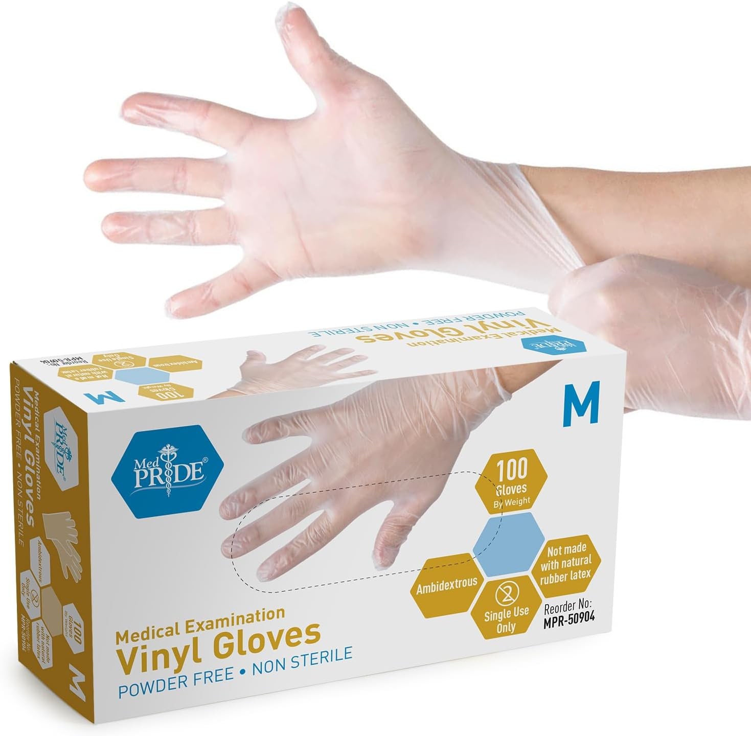MED PRIDE Medical Vinyl Examination Gloves (Medium, 100-Count) Latex & Rubber