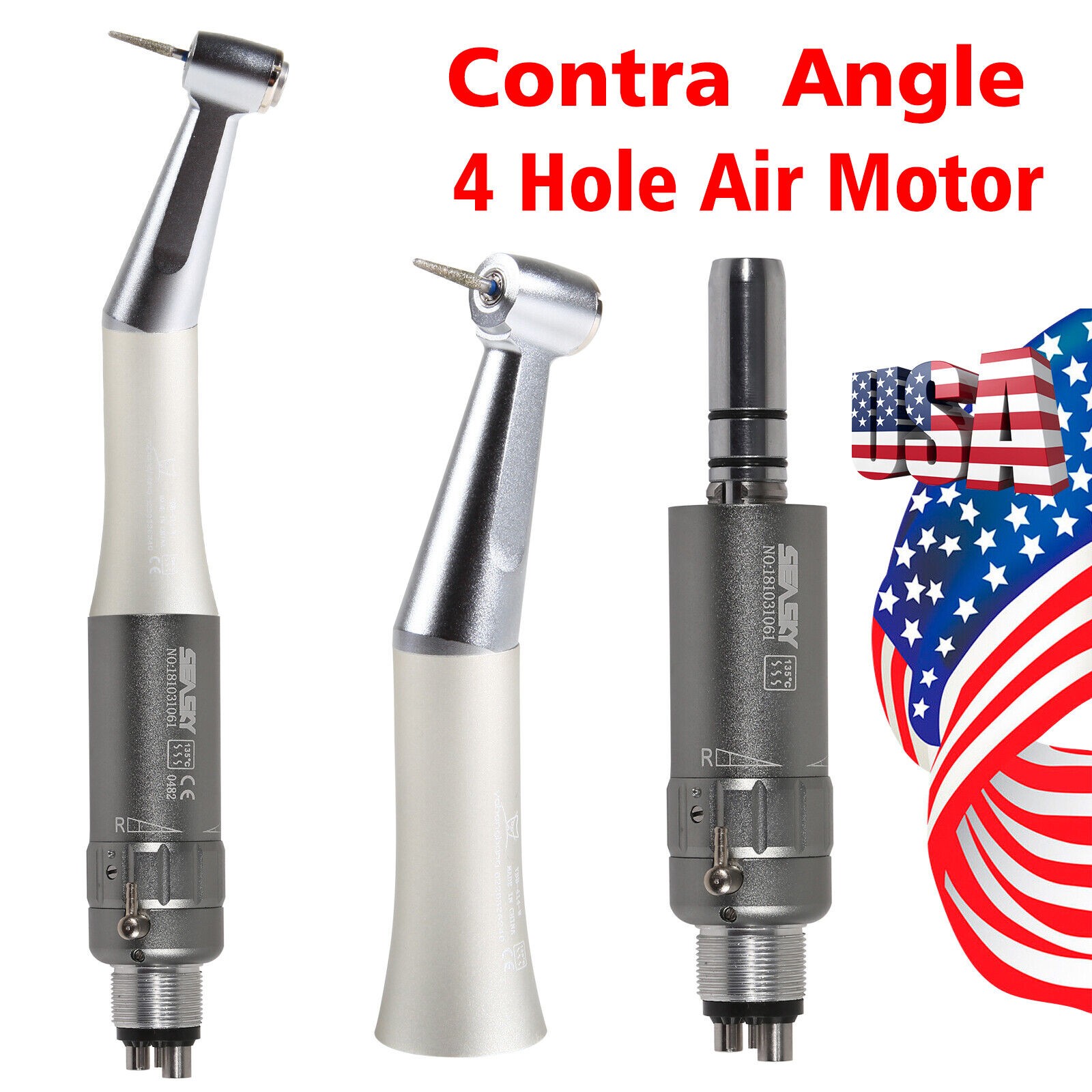 1-10 Dental Slow Speed Contra Angle Handpiece FG1.6mm / 4 Hole Air Motor Fit NSK