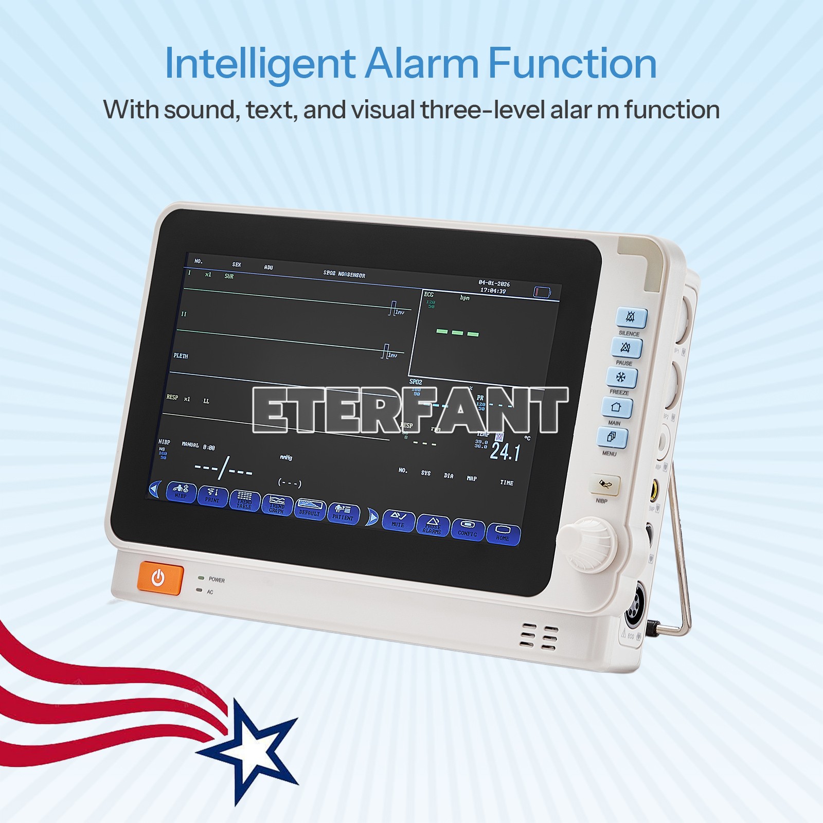 10-inch Portable Multi-parameter Vital Signs Monitor ECG NIBP SPO2 TEMP RESP
