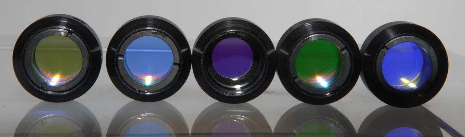 Olympus Dichroic Filters, Lt Green-Yellow, Blue, Violet, Green, Dark Blue 11 MM