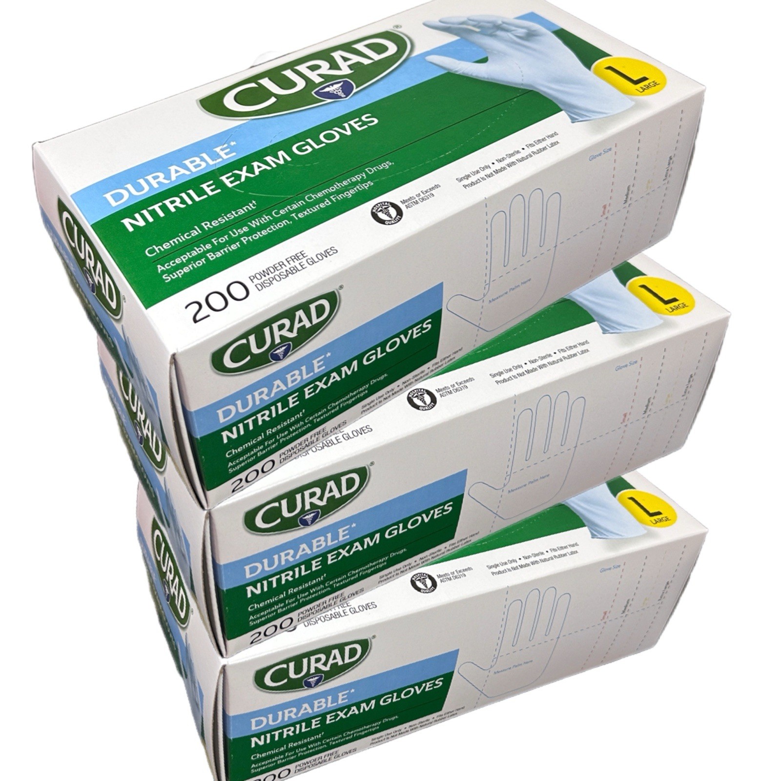 CURAD Durable Nitrile Exam Gloves – Size L (Lot of 3 Boxes x 200 cts)