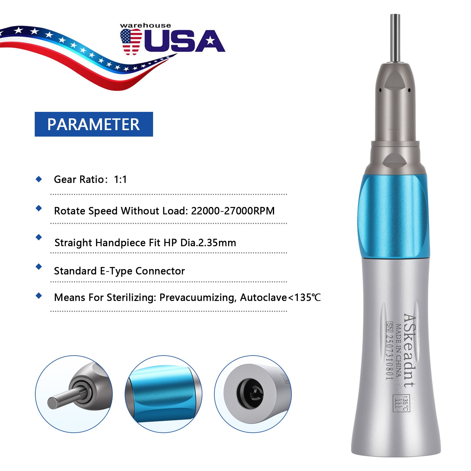 Dental slow Speed Contra Angle Straight Handpiece Air Motor 2H/4H Micromotor