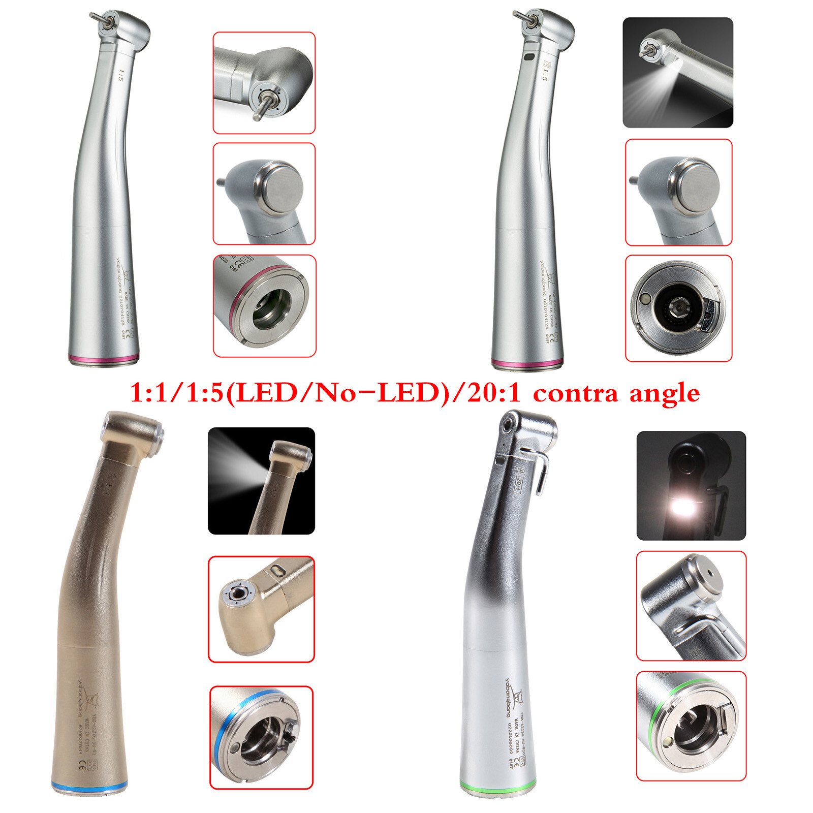 Dental 1:1 20:1 1:5 LED Fiber Optic Contra Angle Handpiece Fit NSK USPS