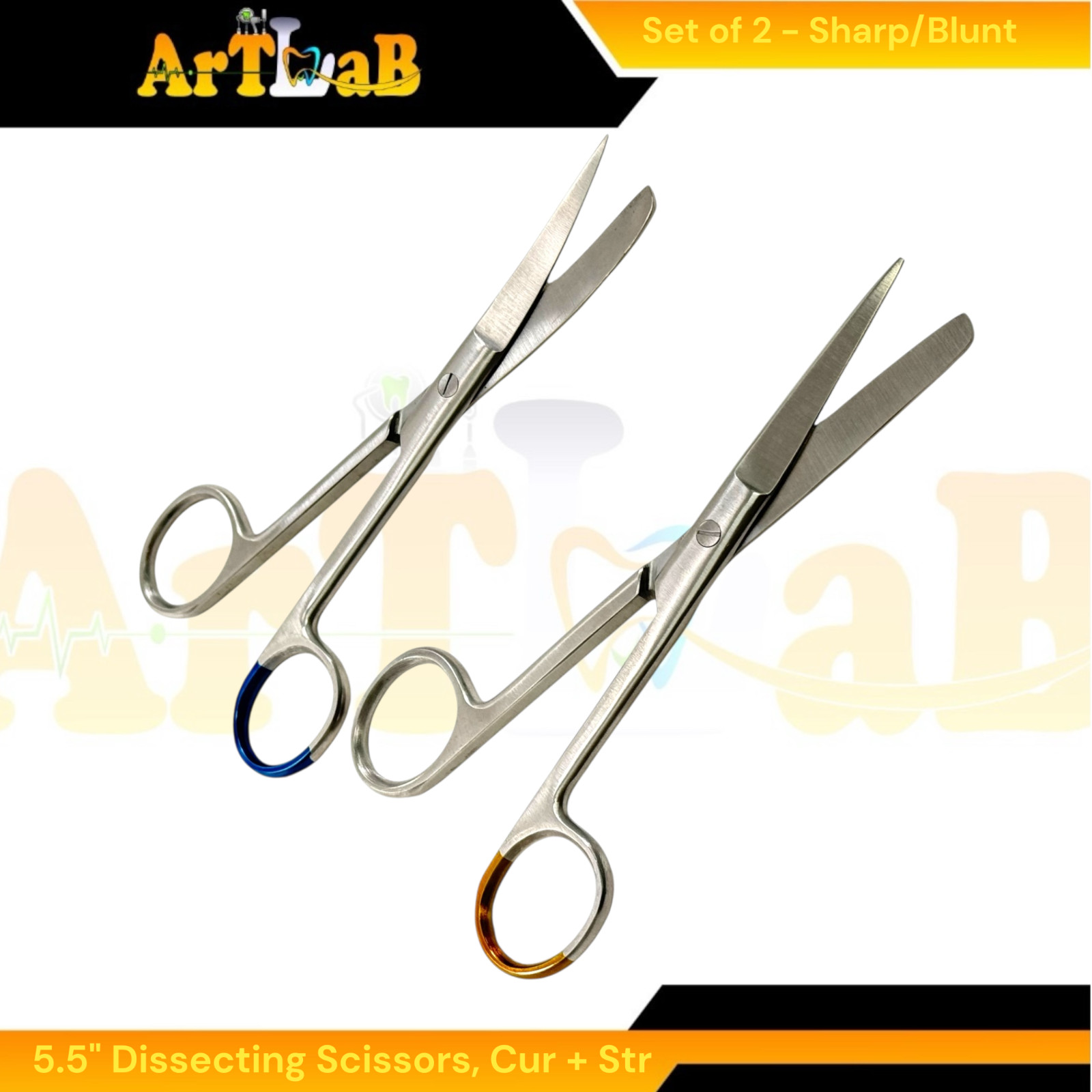 5.5in Dissecting Scissors Cur+Str, Blunt/Sharp Tips – Veterinary Lab Shears -1pc