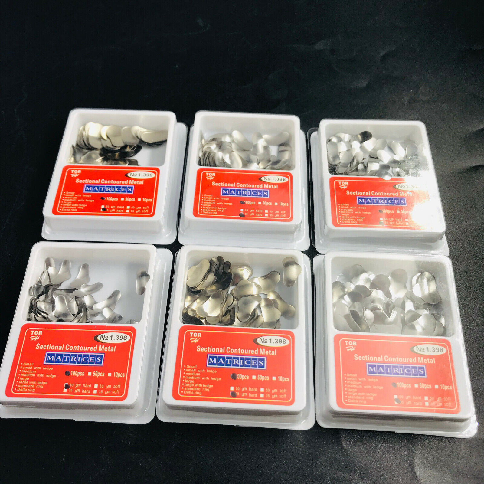 100×Dental Matrices Sectional Contoured Metal Hard Band Matrix Refill 35μm S/M/L