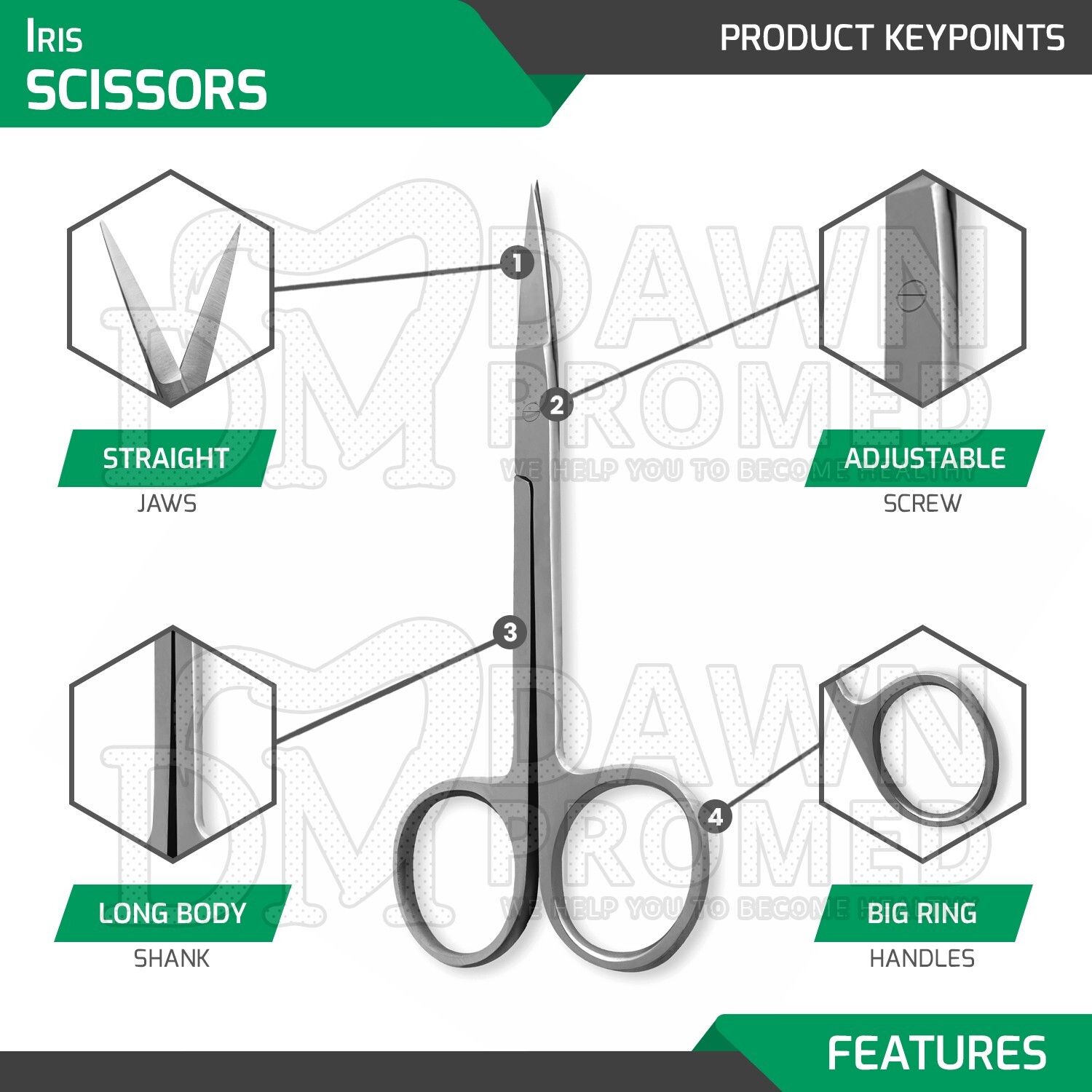 Iris Scissors 2 Pcs Set 3.5” Straight & Curved Jaws Surgical Instruments