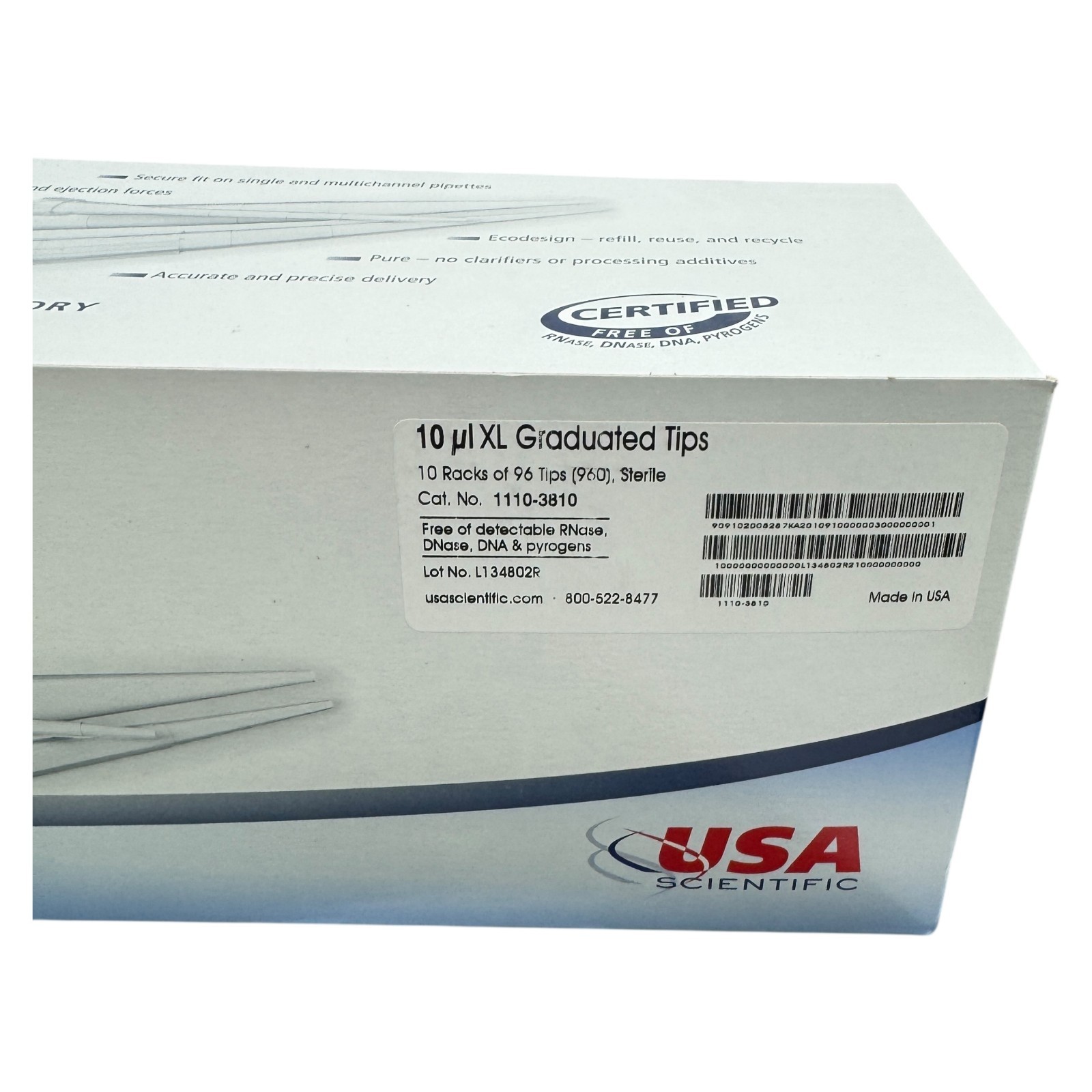 Usa Scientific 1110-3810 10ul XL Graduated Tips 10 Racks of 96 Tips 960, Sterile