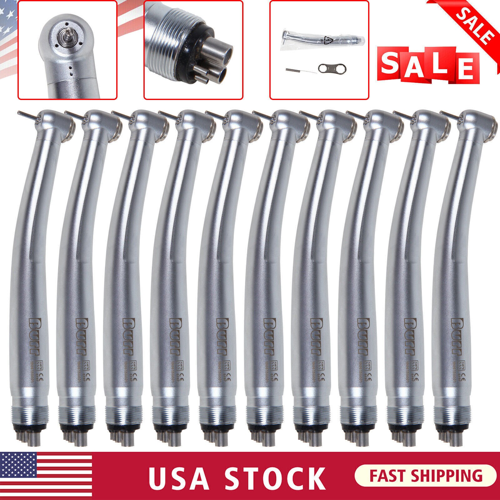 USA Sale! 10pcs NSK Style Dental High Speed Handpiece Push 4Hole Burr U3BM