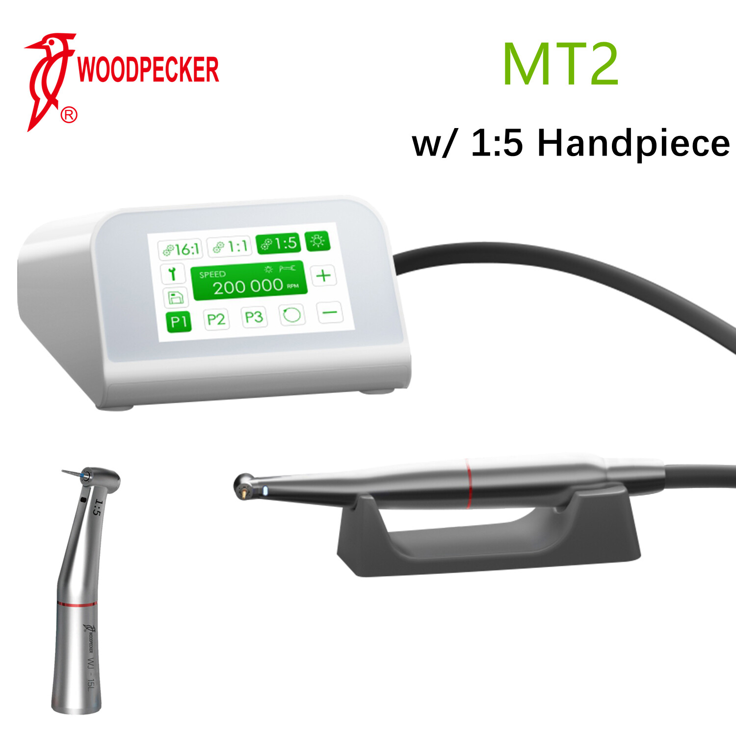Woodpecker MT2 Electric Dental Motor + 1:5 LED High Speed Handpiece Contra Angle