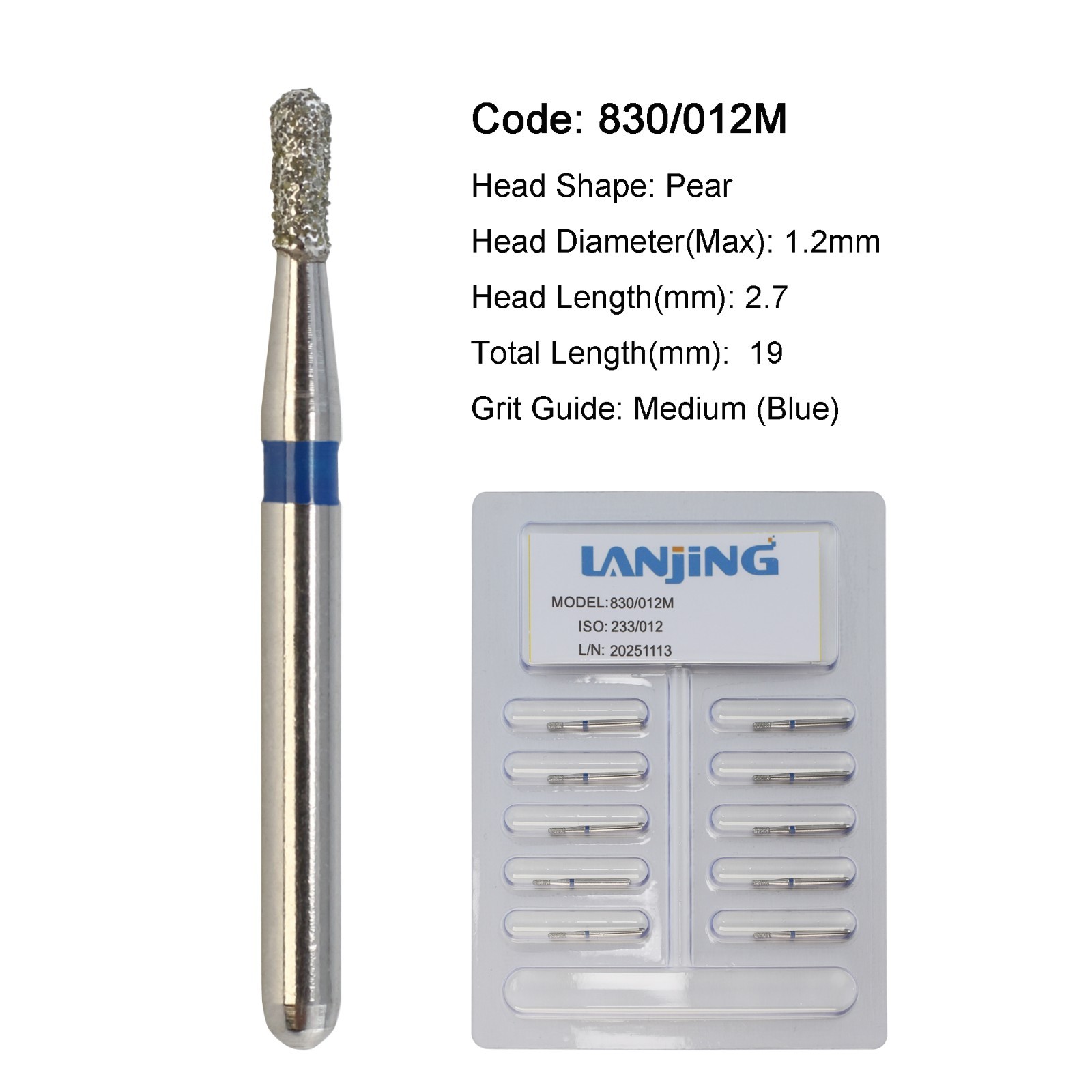 Dental Diamond Burs FG Pear Barrel Friction Grip Medium Coarse High Speed 330