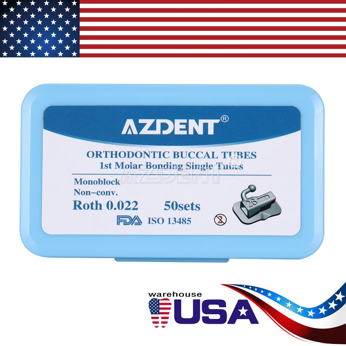 AZDENT Dental Orthodontic Bondable Buccal Tubes 1st/ 2nd Tubes Roth 022/MBT 022