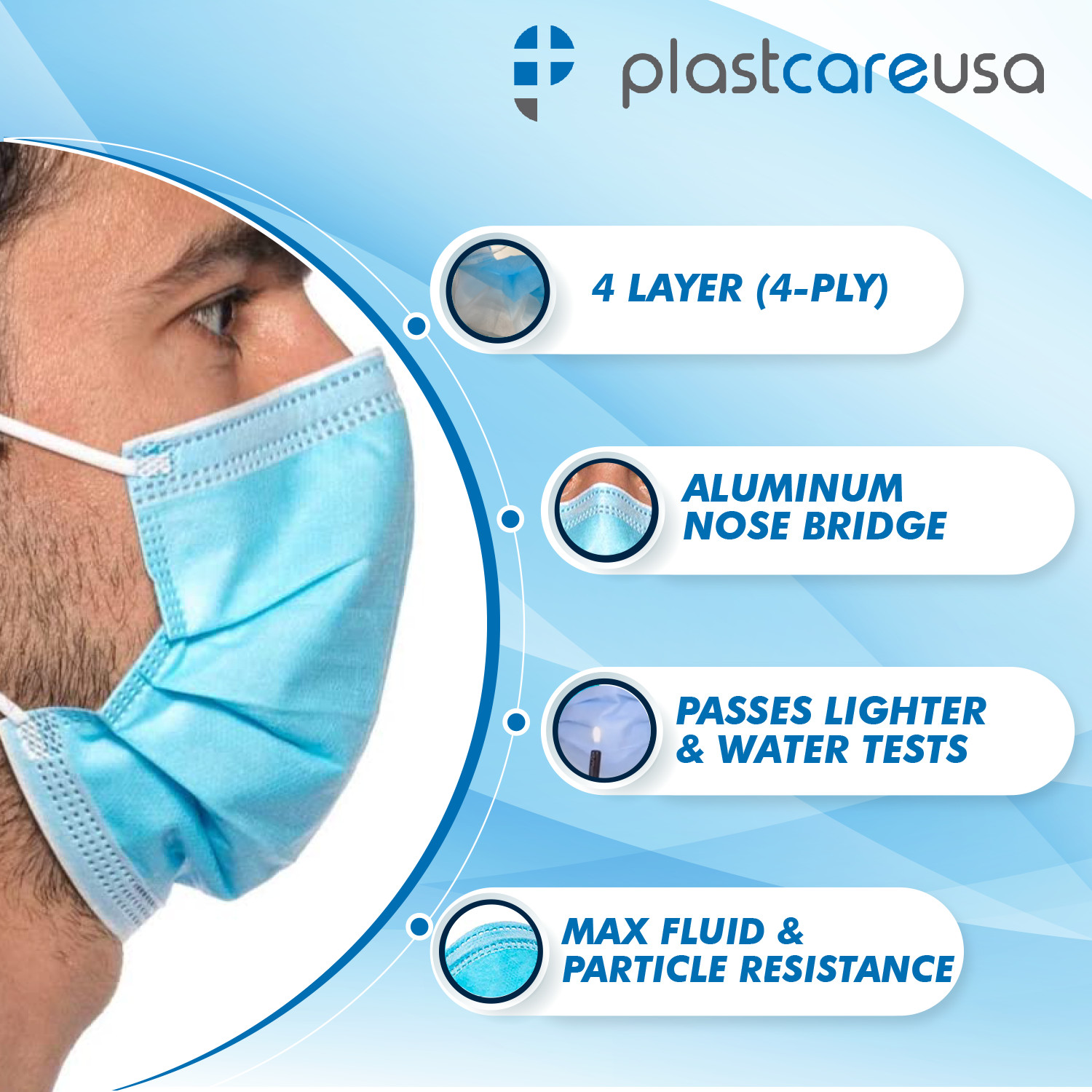 200 ASTM Level 3 4-Ply Disposable Medical Surgical Face Blue Masks (4 Box of 50)