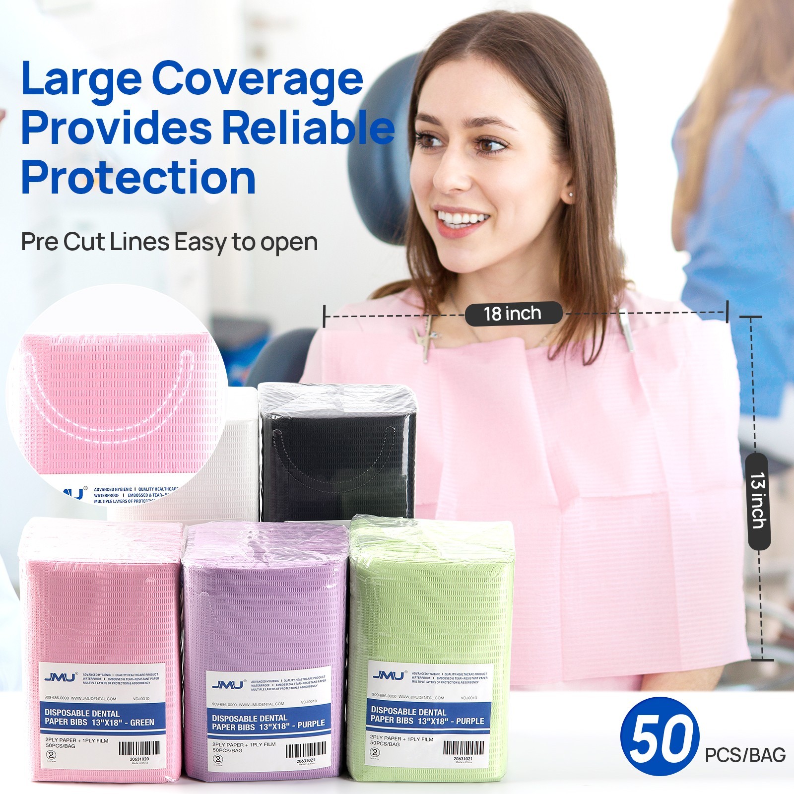 200Pcs Dental Patient Bibs 3-Ply Disposable Waterproof Tattoo Bibs 13″x18″ Black