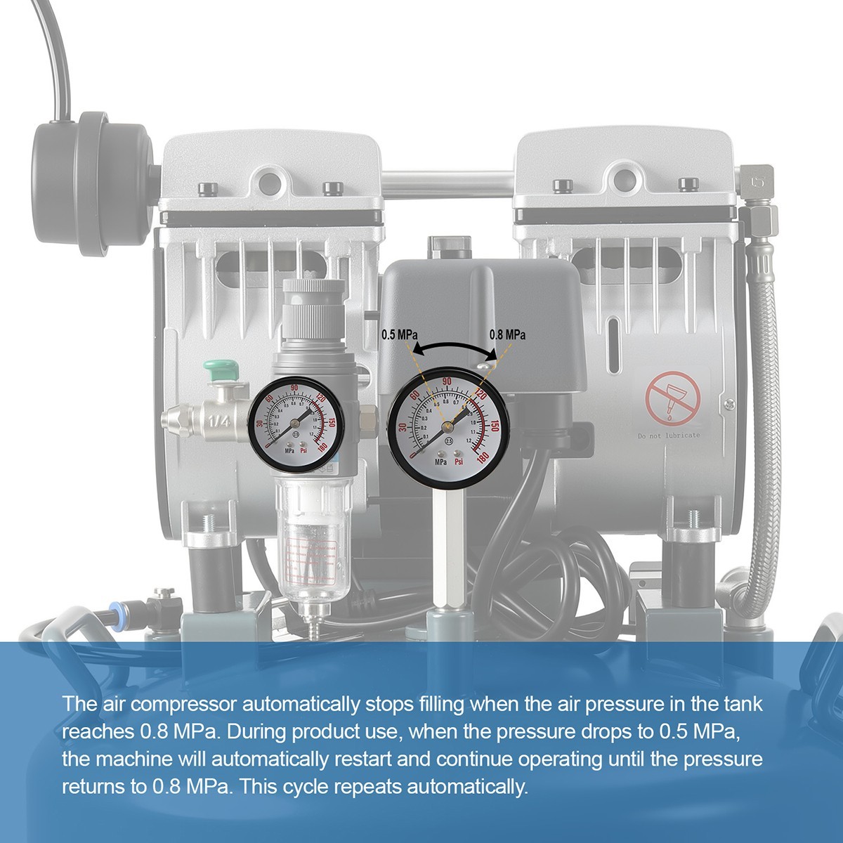 24L Portable Dental Air Compressor Oil Free Silent Air Pump 600W 118 L/min