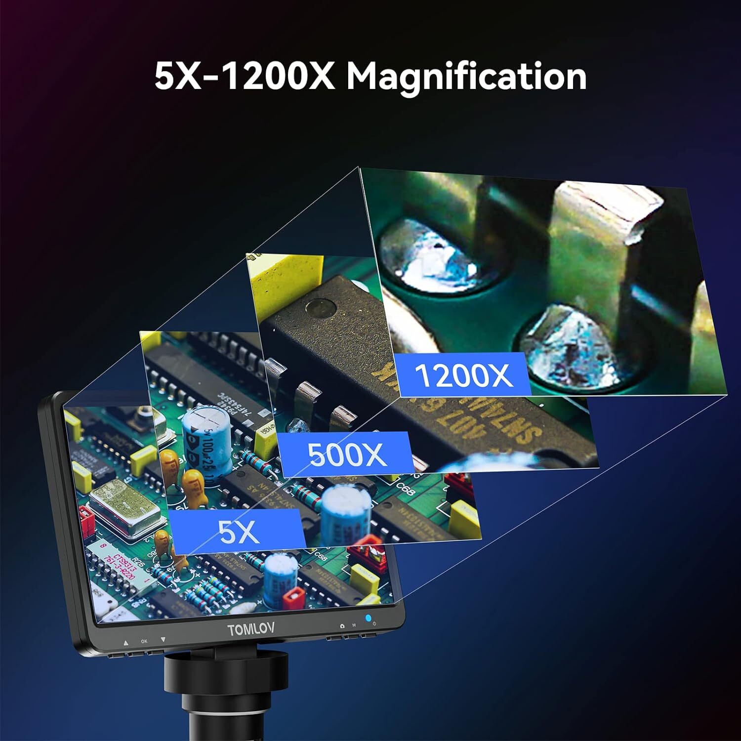TOMLOV Digital Microscope 1200X 1080P Soldering Microscope Coin Magnifier 32GB