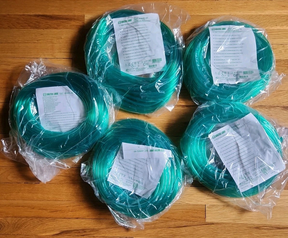 Salter Lab 2050G-50 Green Oxygen Tube 50 Feet Unused Sealed, LOT of 5