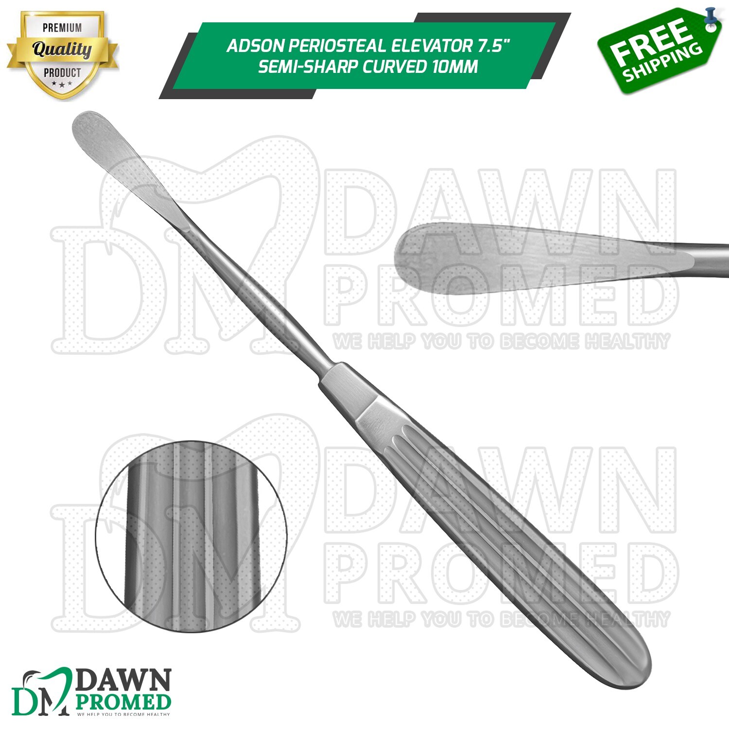 Adson Periosteal Elevator 7.5″ Semi-Sharp Curved 10MM Neurosurgical Instruments
