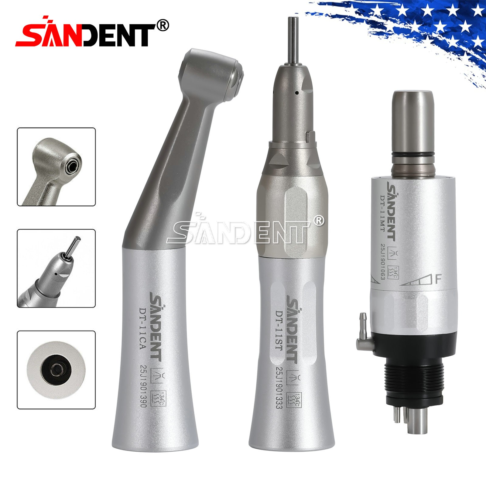 Dental Low Speed Handpiece Kit 4H Contra Angle Straight Air Motor External Spray