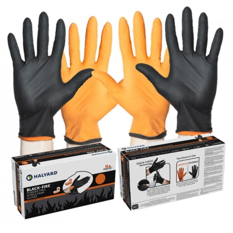 *1,500-Pieces* Halyard Black-Fire PF Nitrile Medical Exam Gloves X-Small 44755