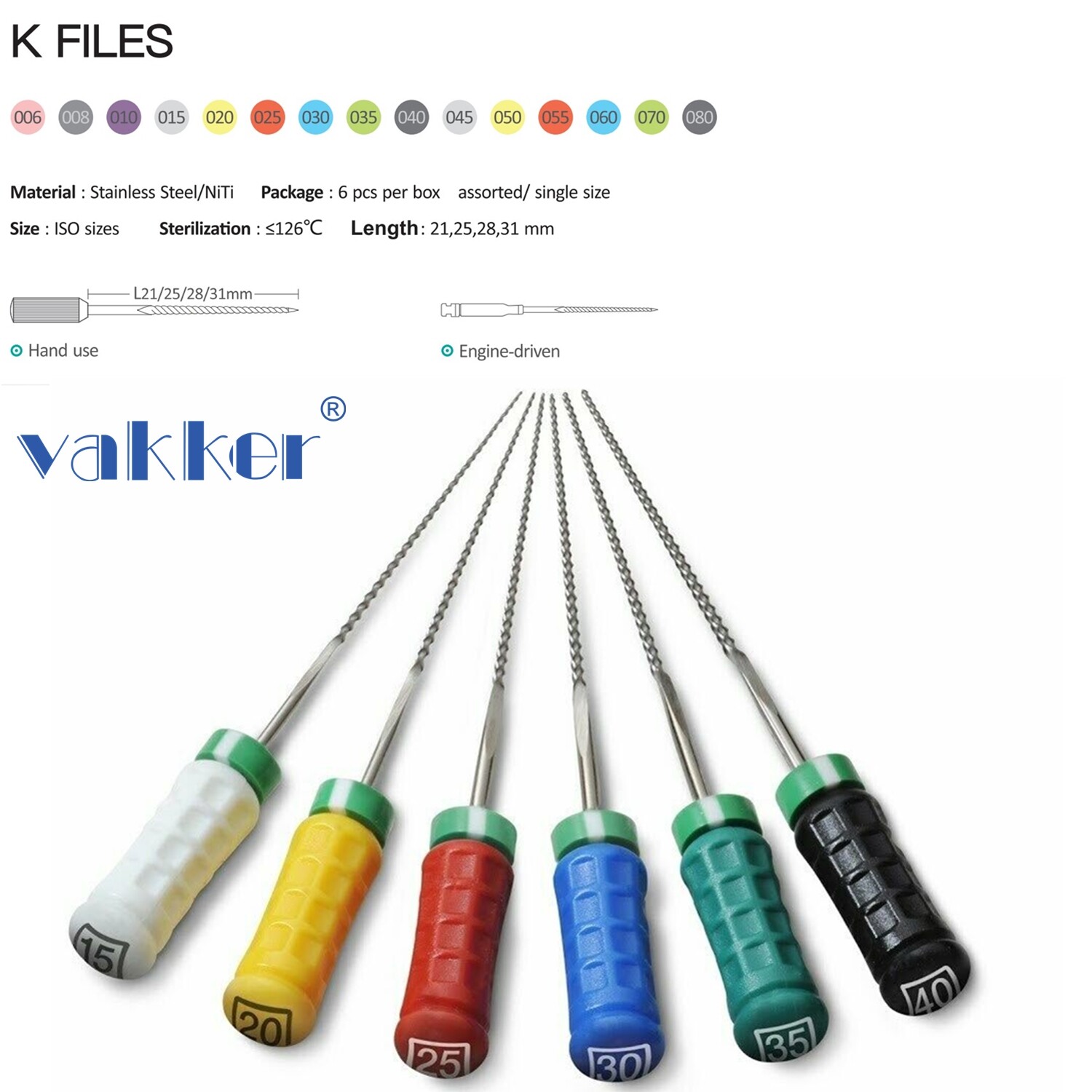 VakkerDental Endodontic K Files Root Canal Hand Use K-Files for Endo Motor