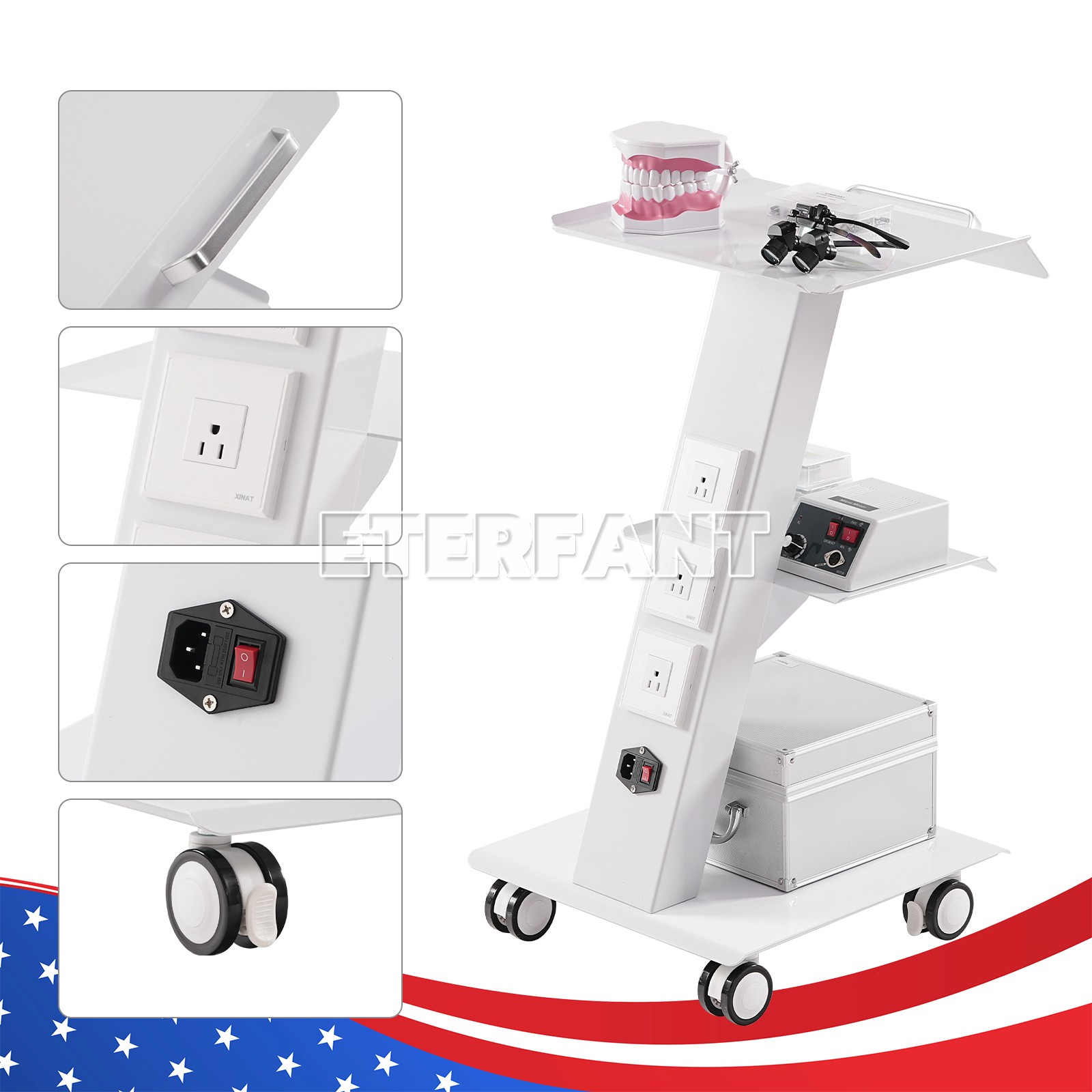 Dental Medical Mobile Folding Chair Air Turbine Set Blue/Rolling Trolley Cart