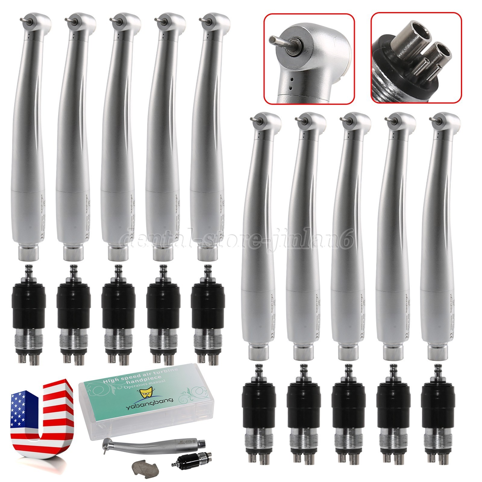 10 Pcs NSK Style Dental High Speed Turbine Handpiece+4 Hole Quick Coupling YBNK4