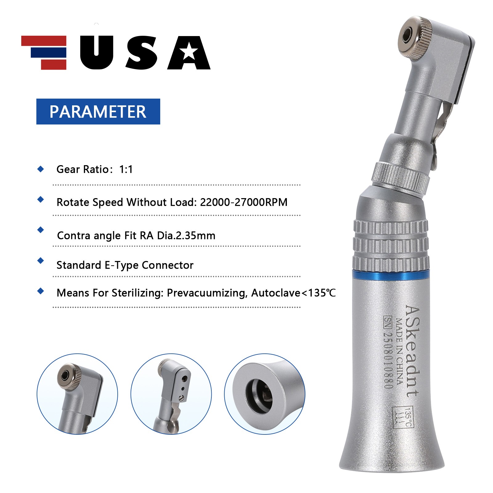 NSK Style Dental Slow Low Speed Contra Angle Handpiece Latch E-Type Attach YP4/2
