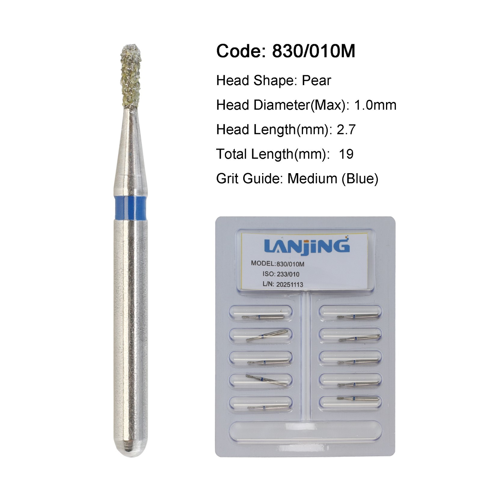Dental Diamond Burs FG Pear Barrel Friction Grip Medium Coarse High Speed 330