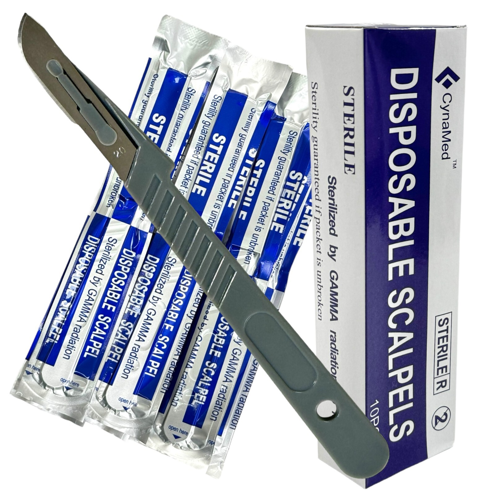Sterile Disposable Scalpel #20 | 10 x Pack | Carbon Steel Blade + Plastic Handle