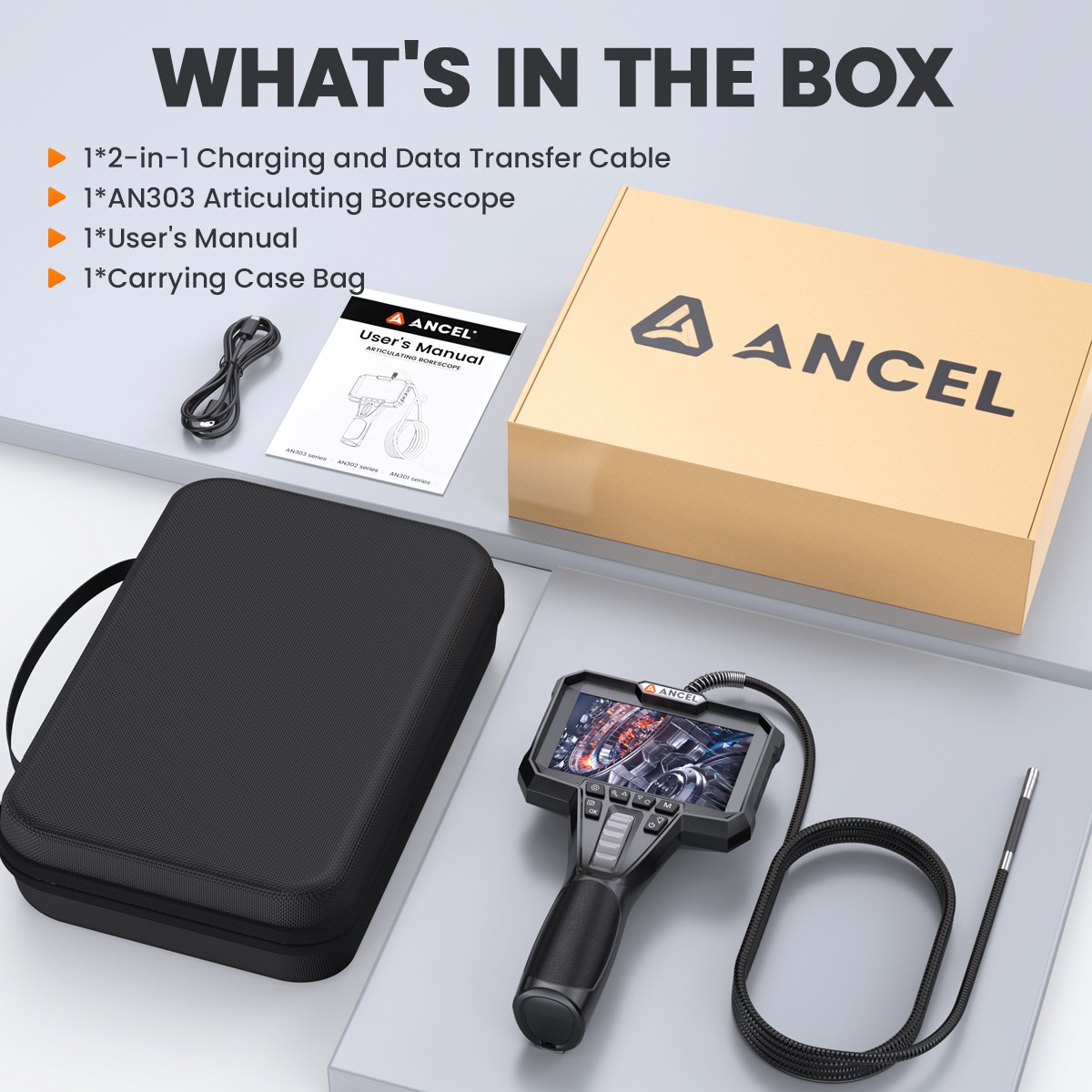 ANCEL AN303 Articulating Borescope 2-Way 210° Industrial Endoscope Camera 3.9mm