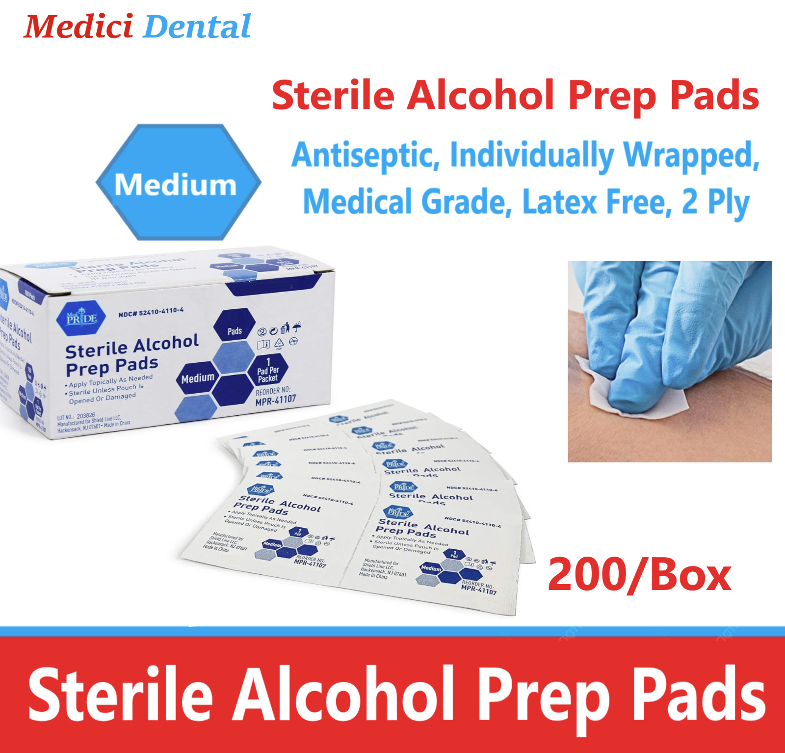 200 MEDIUM ALCOHOL PREP PADS Wet Sterile Antiseptics Pack Manufacter Sealed