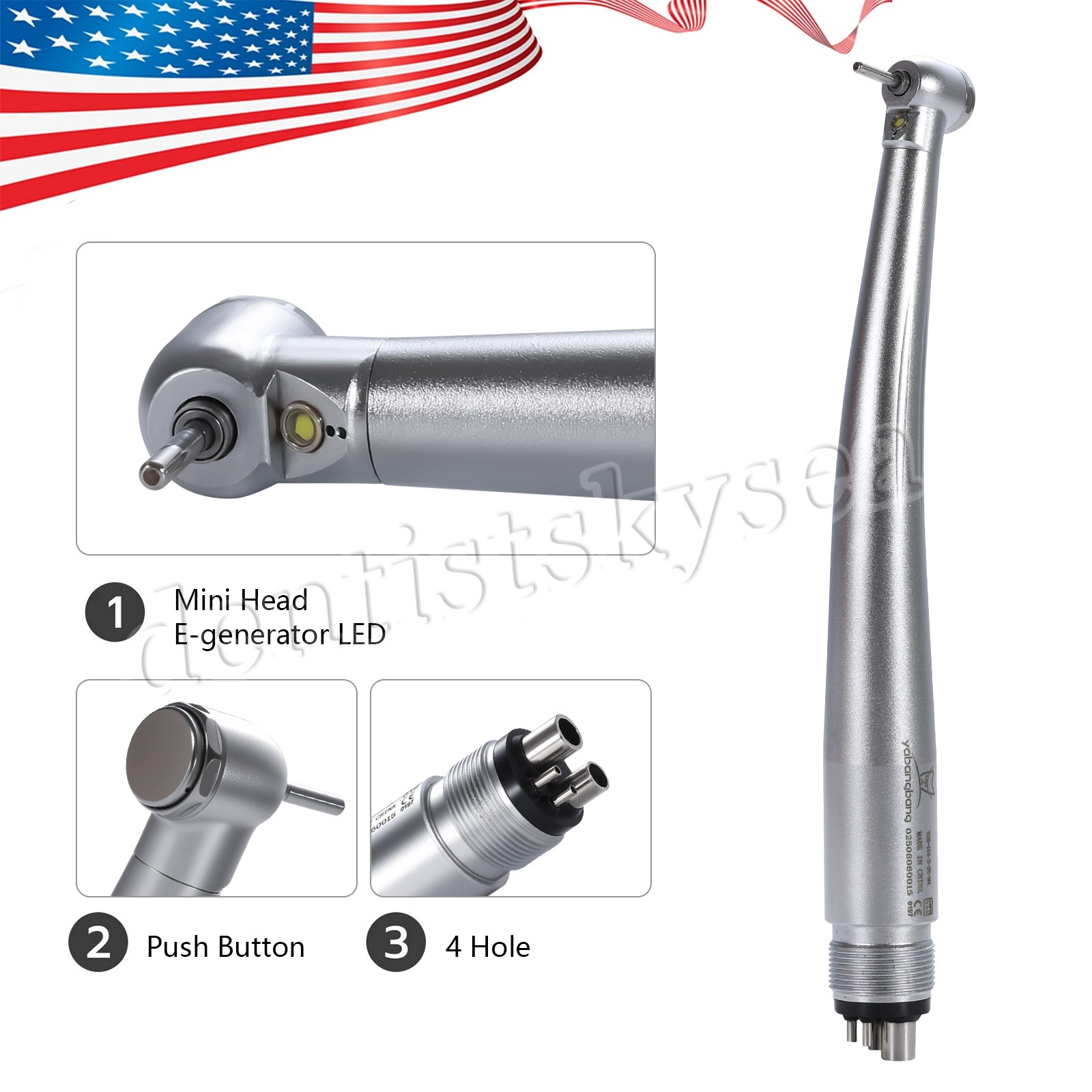 Pediatric Mini Small Head Dental Air Turbine Handpiece 4Hole LED Generator UPS