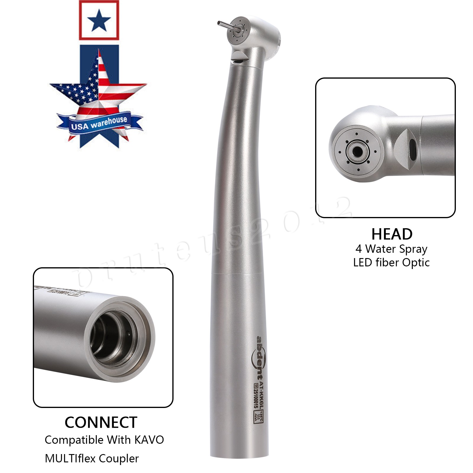 Abdent Dental Fiber Optic LED Handpiece 4 Spray/4 Hole LED Coupling Fit KAVO