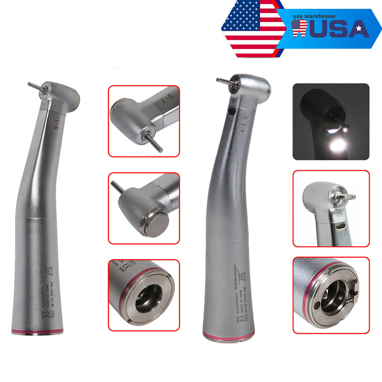 Dental 1:5 increasing Contra Angle / Fiber Optic LED 4 Sprays Inner Fit NSK