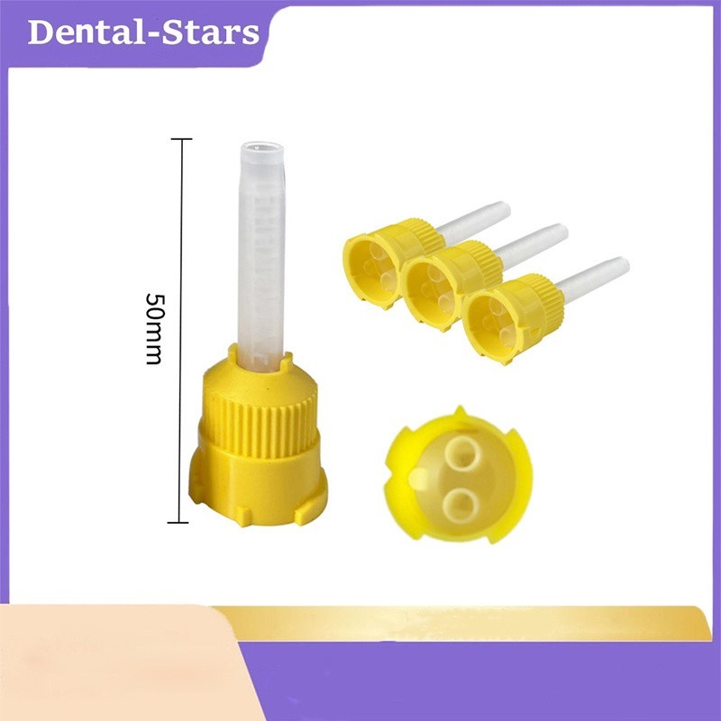50/1000x Dental Impression Material Mixing Tips T Type Yellow Long 7cm 1:1 Ratio