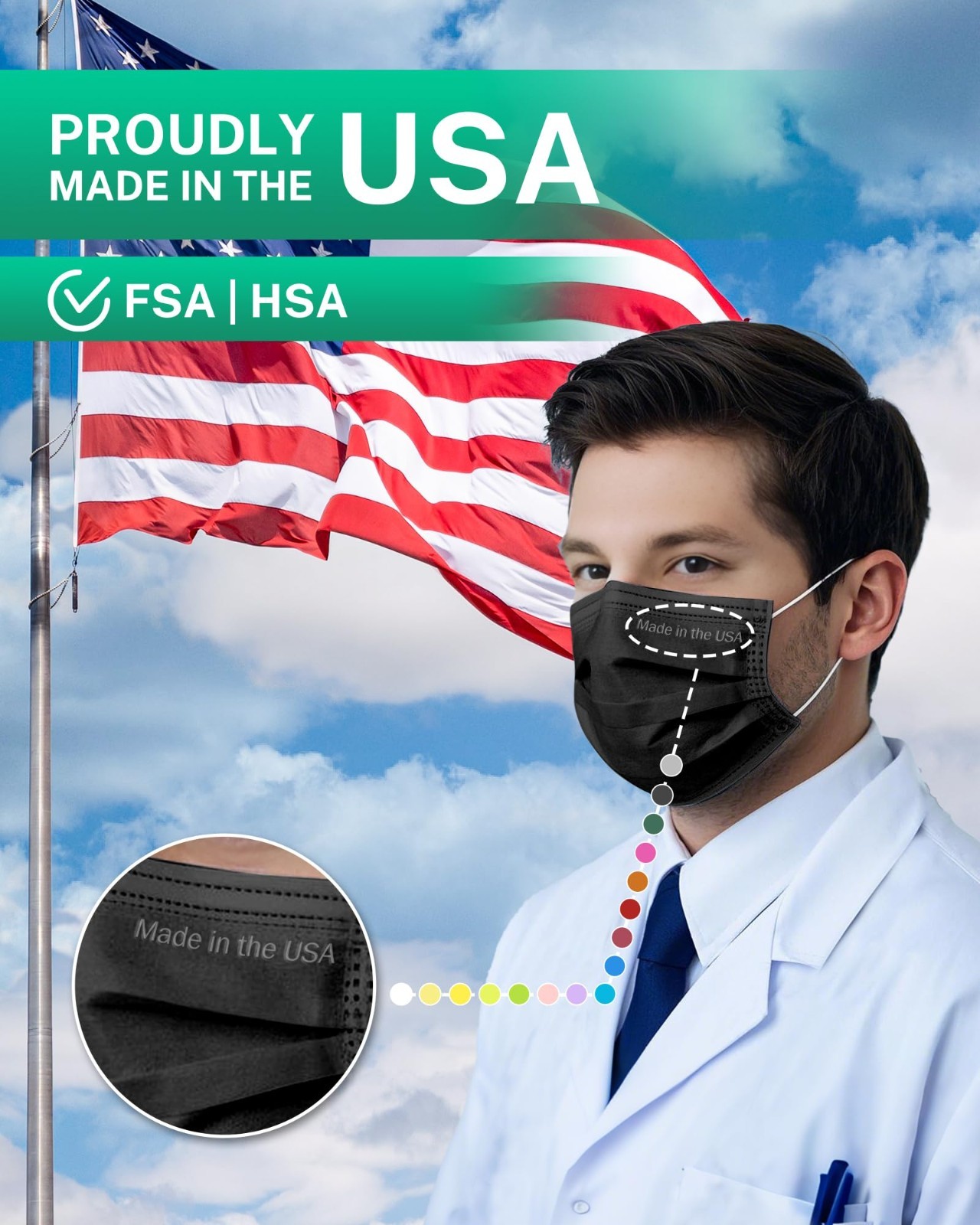 4 Ply Disposable Face Masks – ASTM Level 3 Medical Grade, Breathable, 50 Pack, B