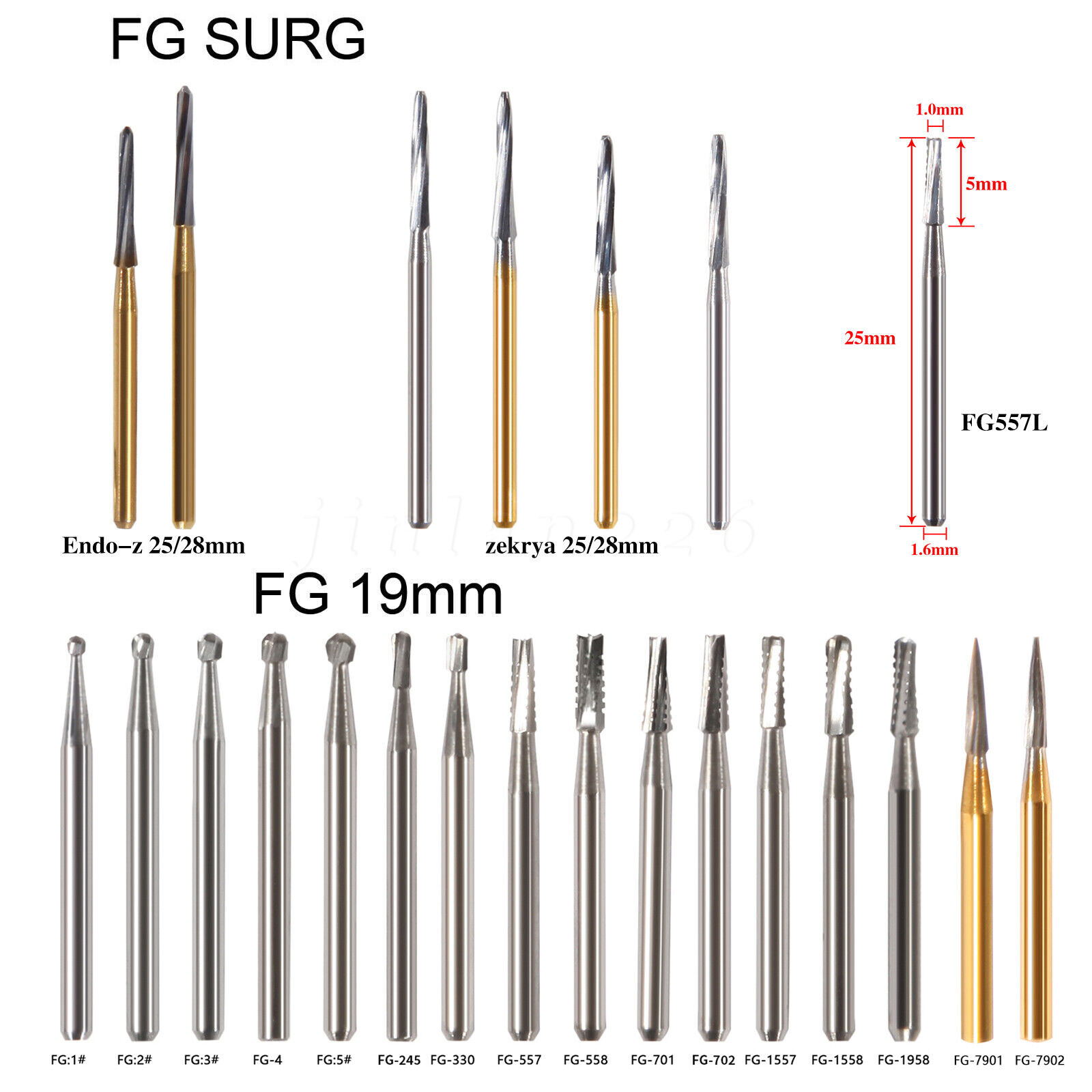 Carbide Bur, FG, #1/4, 1/2, 1, 2, 4, 6, 8 Bur, Round Dental