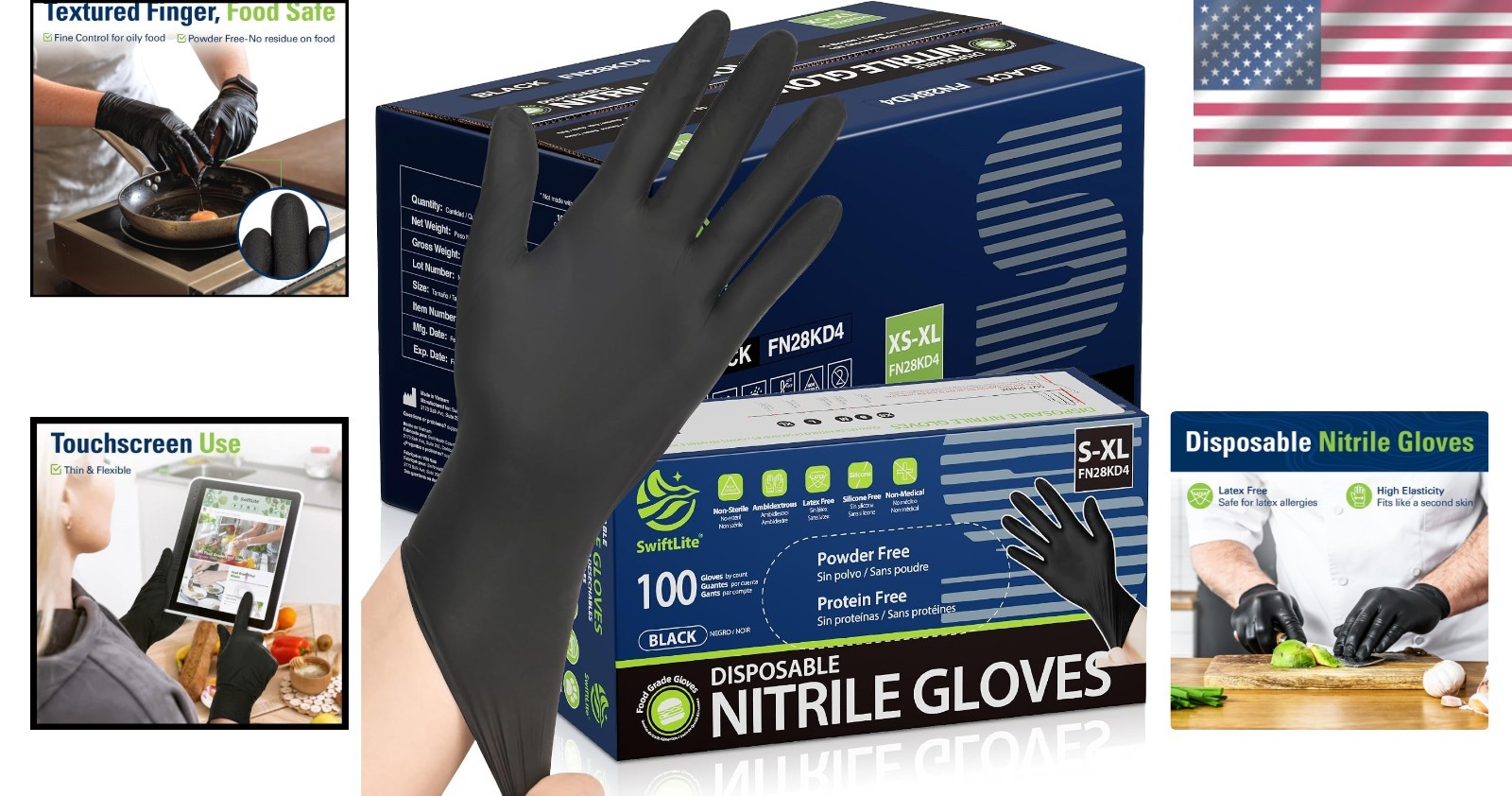 Medium Black Nitrile Gloves – 1000ct Food Safe, Latex Free, Oil Proof, Textur…