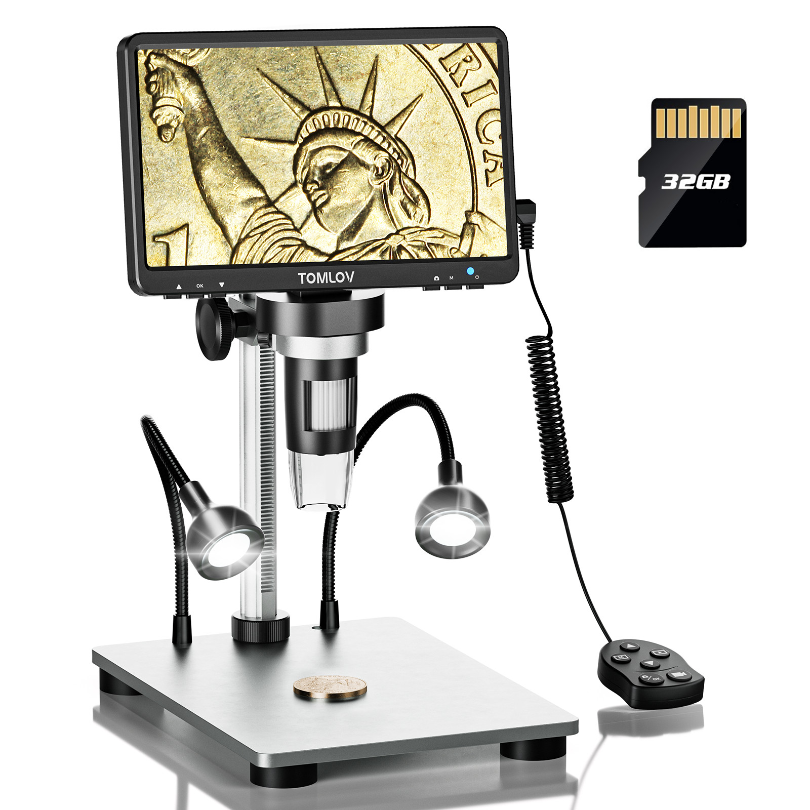 TOMLOV 7″ Screen Digital Microscope 1000X Coin Microscope Remote Jewelry Loupe