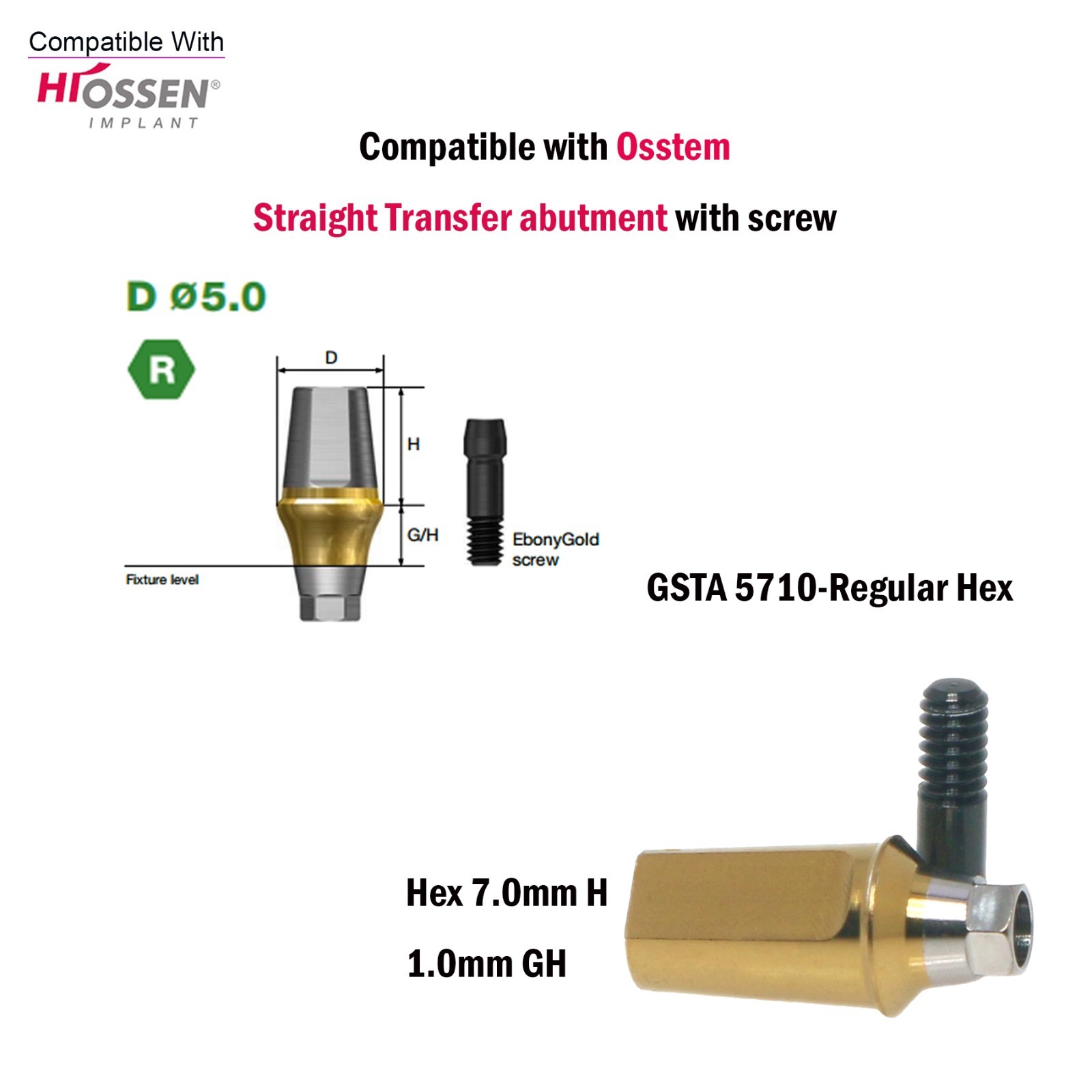 Titanium Straight Cemented Abutment D4.5/5.0/6.0 For Osstem Hiossen TS Regular