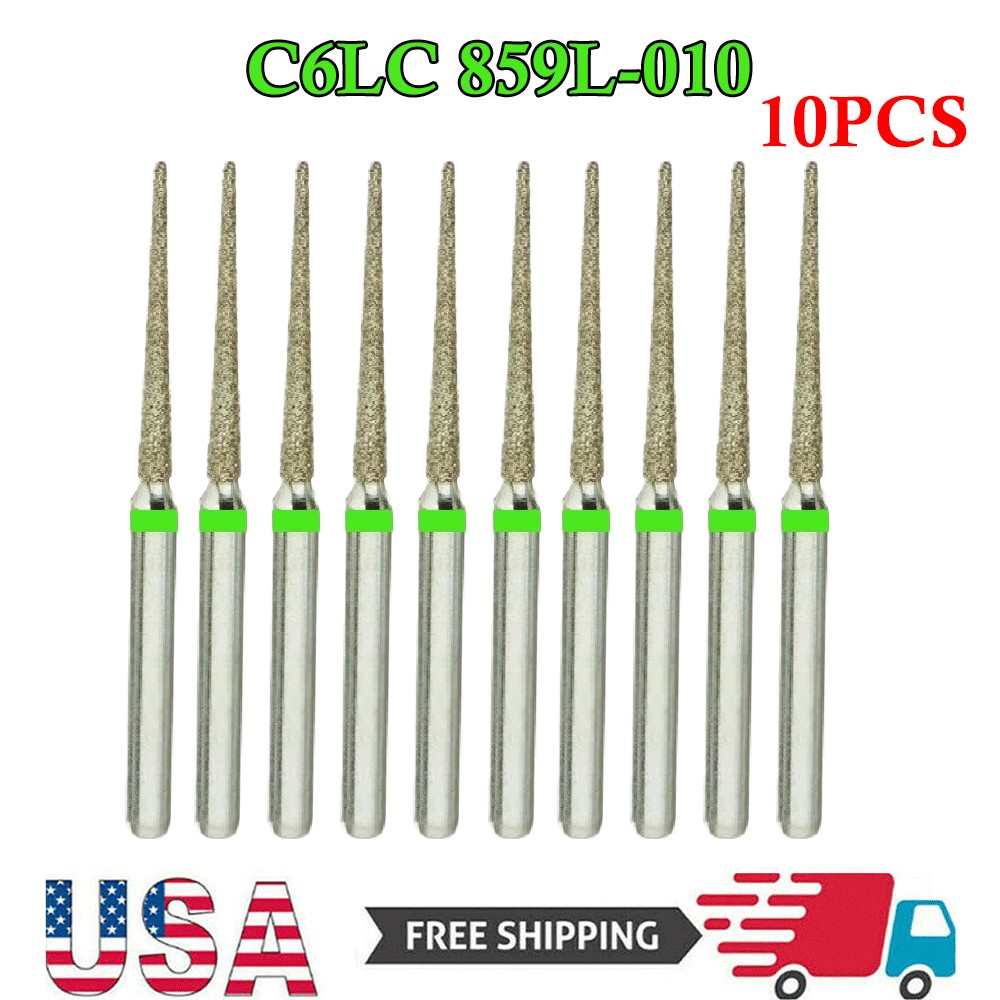 10PC High Speed Diamond Dental Bur Coarse Needle Round Coarse Grit C6LC 859L-010