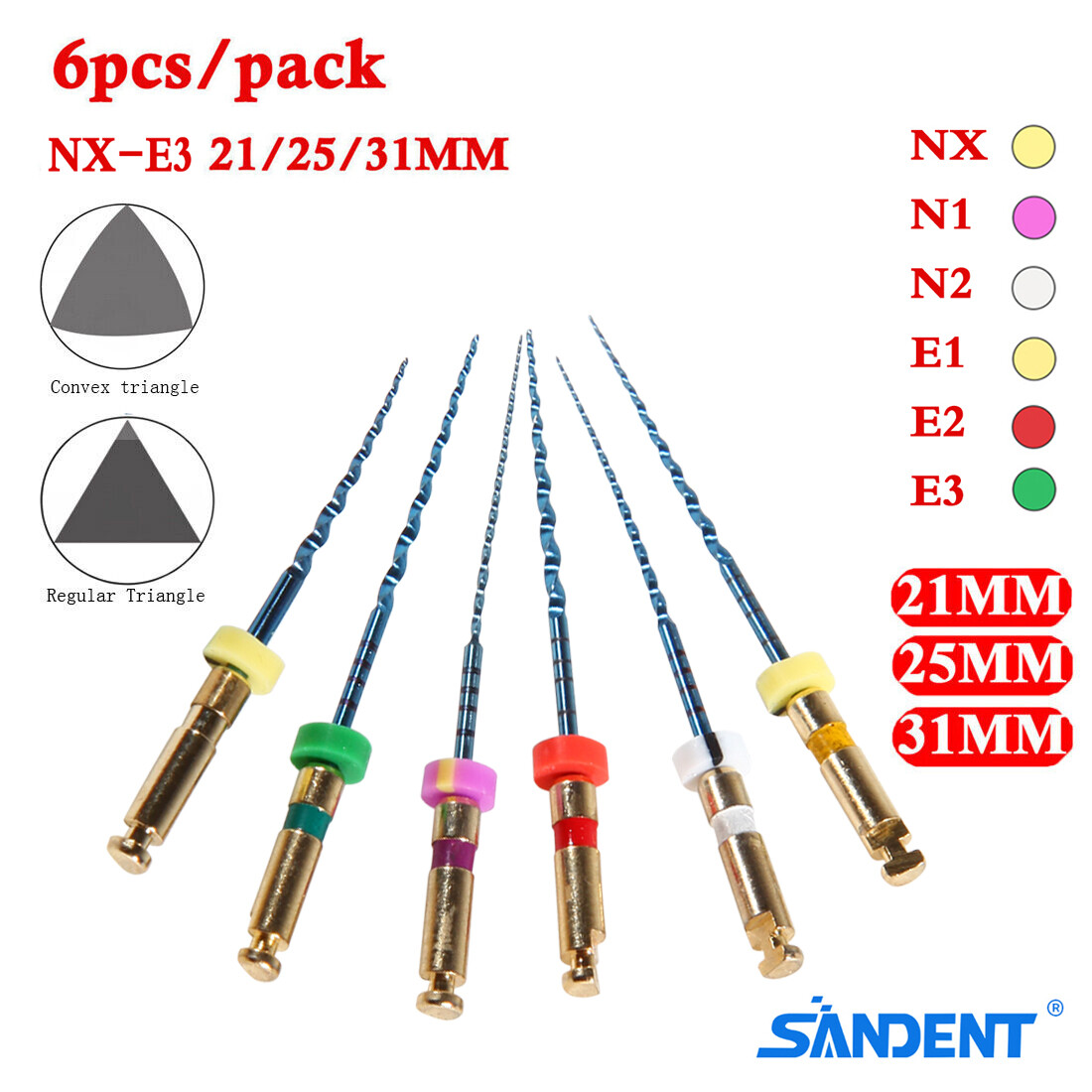 6pc/Pack Dental Endo Rotary Files NX-E3 NITI Root Canal Safe Files 21/25/31MM