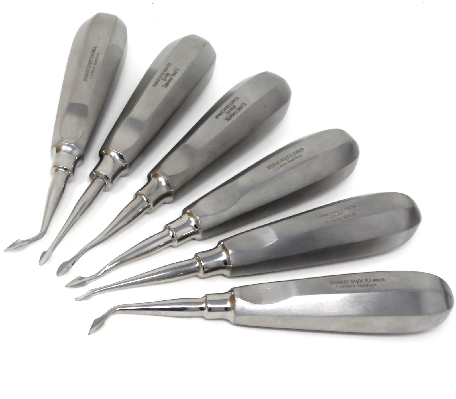 6Pcs Set Dental Spade Elevators Concave Tip Root Extraction Straight Left Right