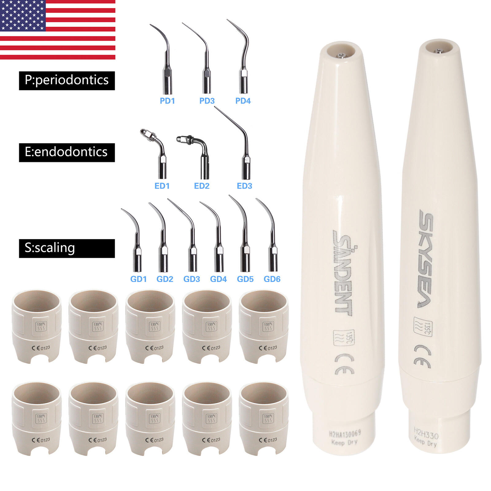 Dental Ultrasonic Scaler Handpiece / 10*Tips Fit DTE SATELEC EMS Cavitron Volume