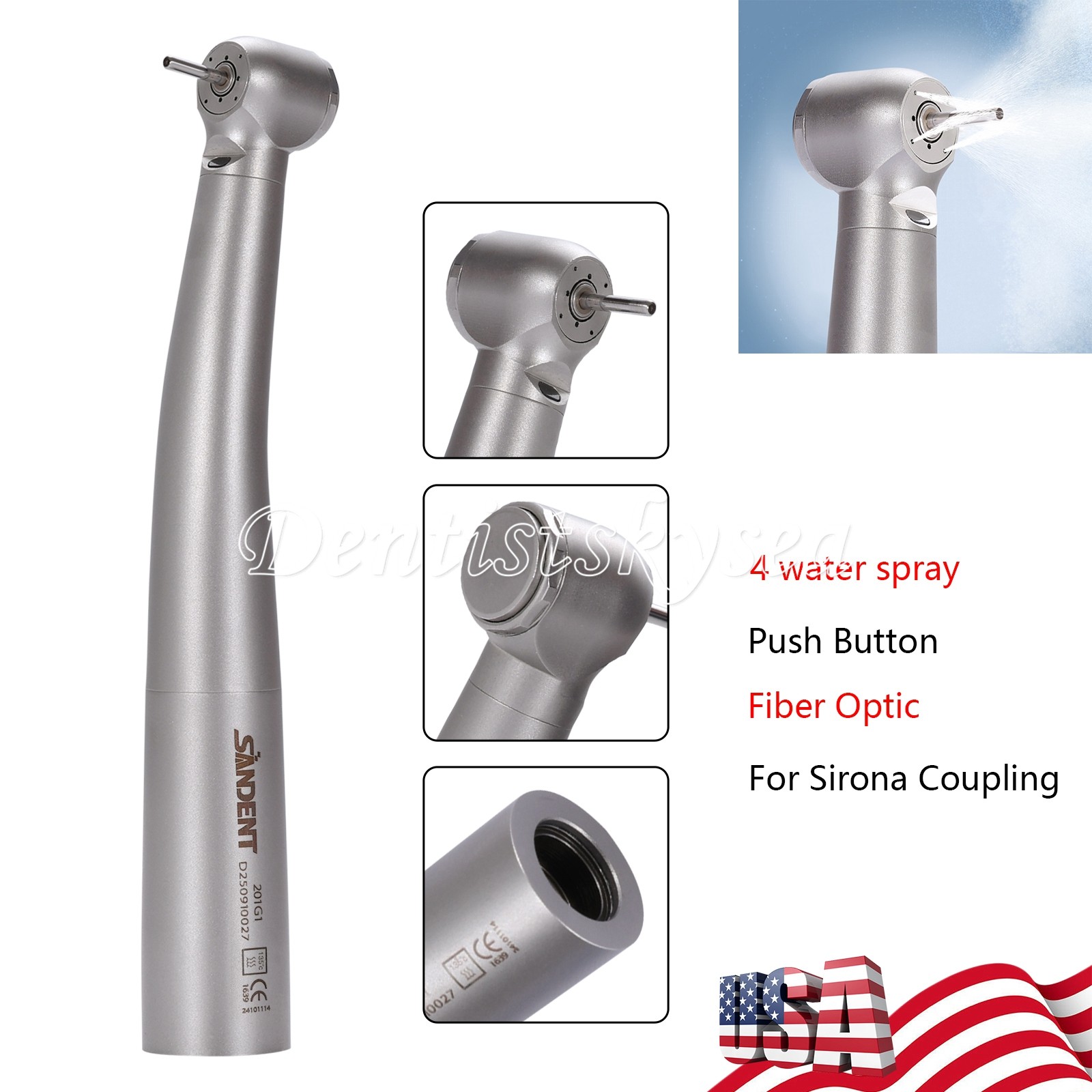 USA High Speed Handpiece Fiber Optic LED 4 way spray 4 air clean head Fit Sirona