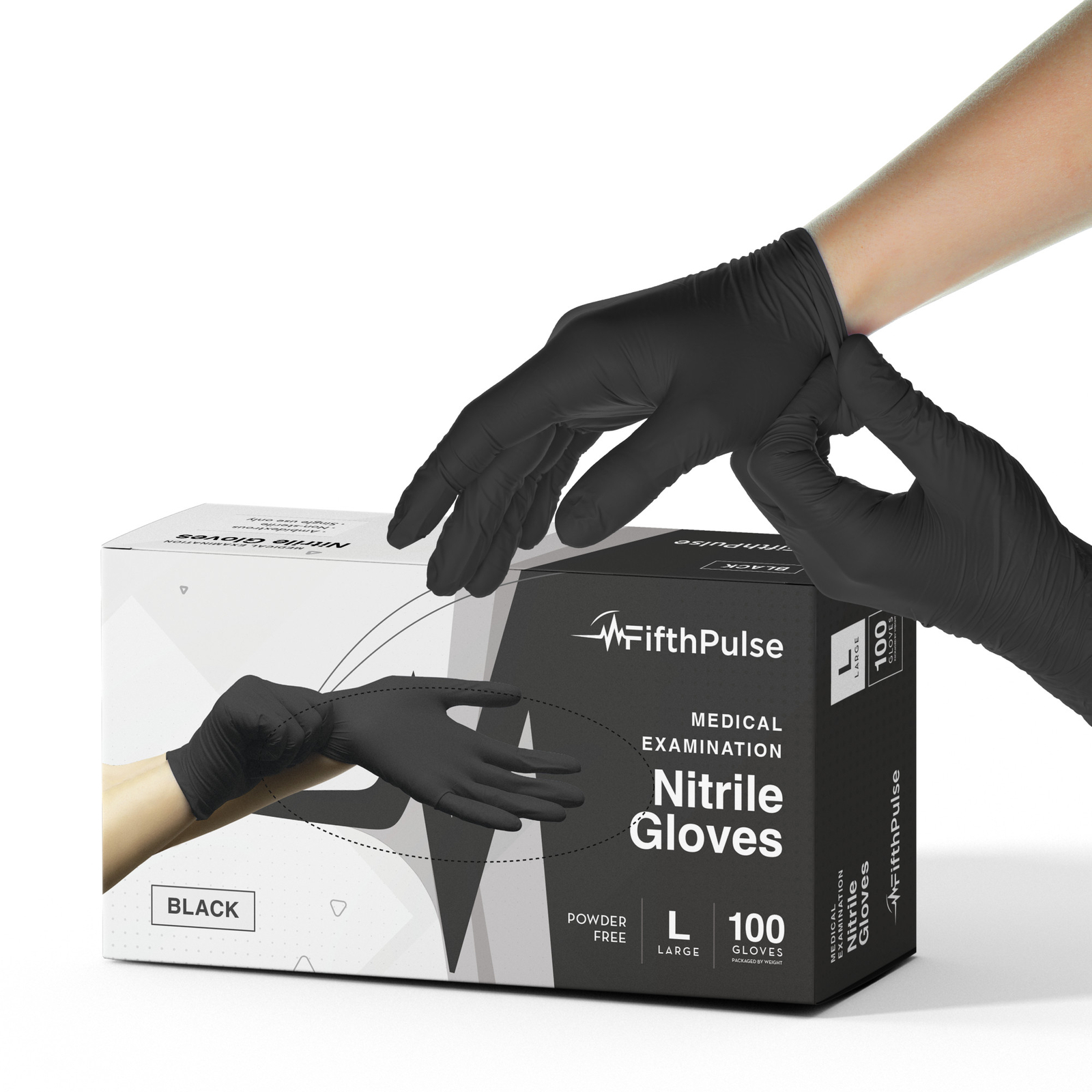 Fifth Pulse Nitrile Exam Latex & Powder Free Gloves – Black – 100pk Gloves (LG)