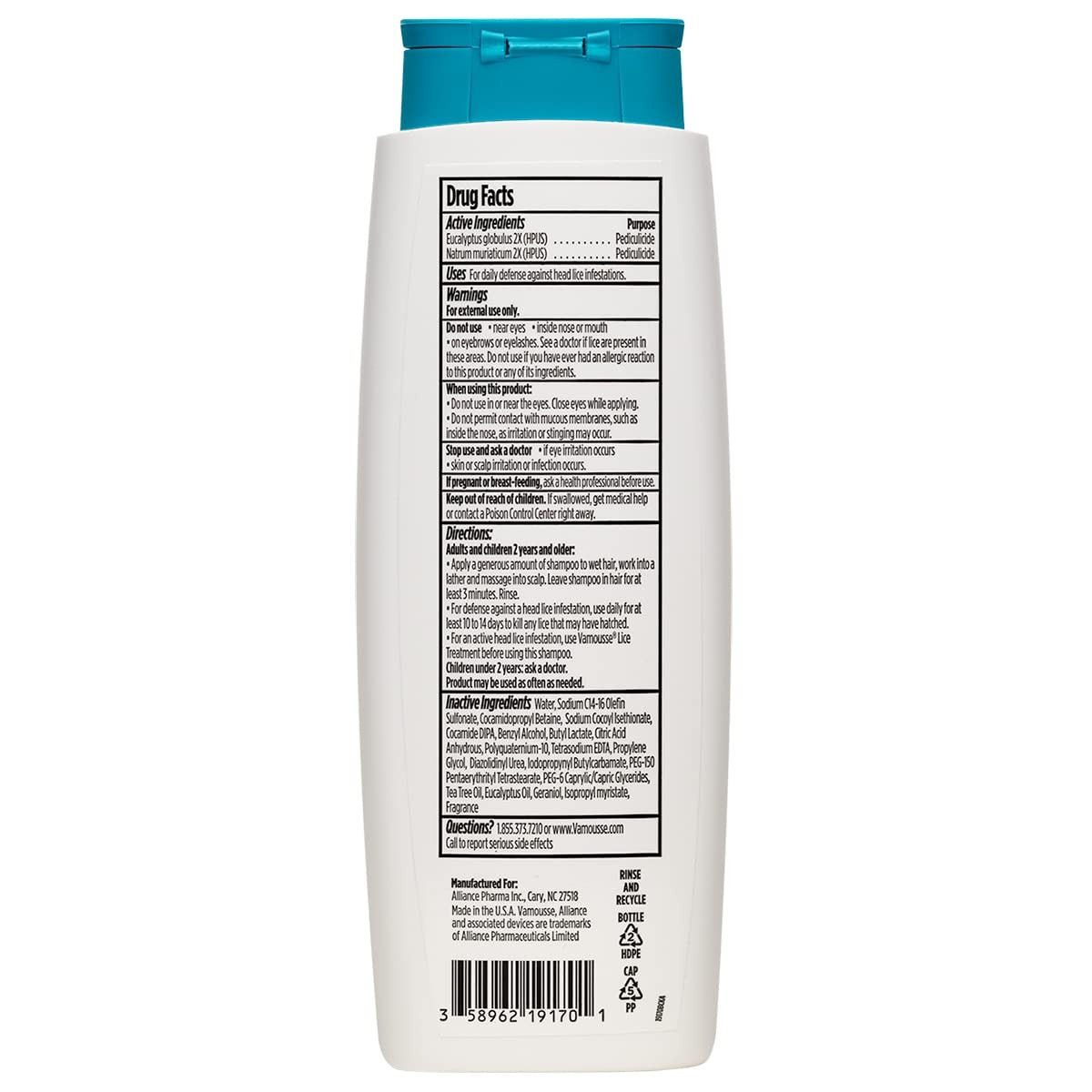 Vamousse Head Lice Defense Daily Shampoo Use After Exposure Or Treatment