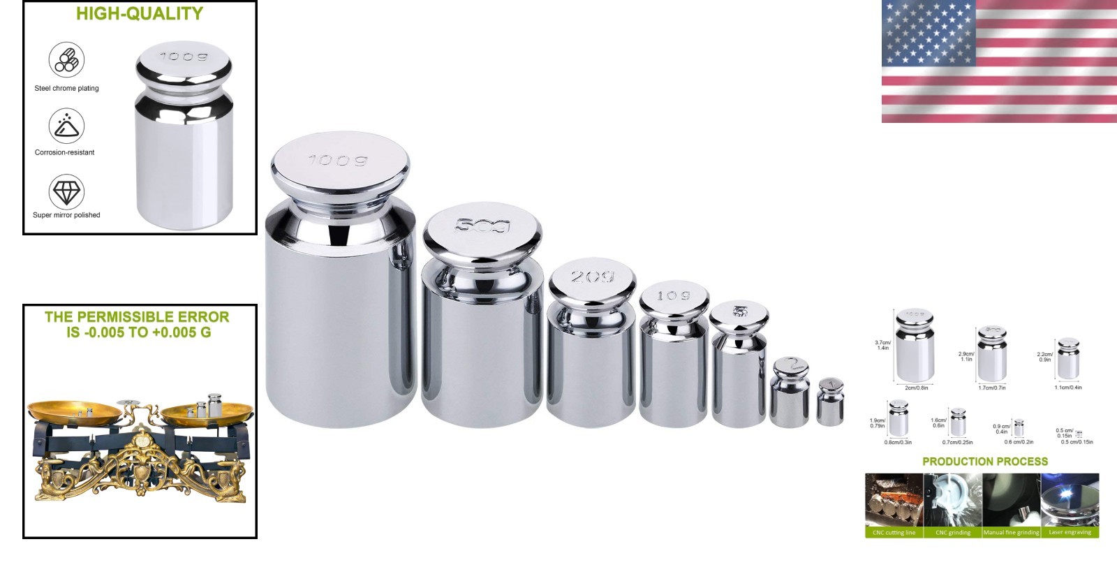 High-Quality 7 PCS Calibration Weights in Carbon Steel – Accurate Measurements