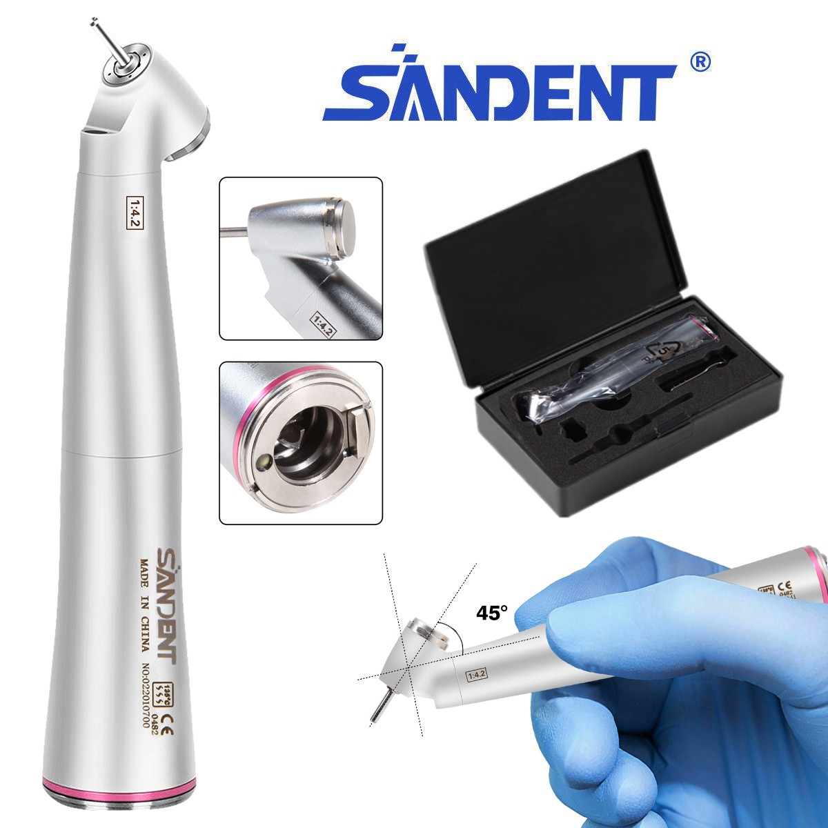 SANDENT Optic Fiber 1:5/1:4.2 Contra Angle Handpiece Mini Standard 45° Head Y