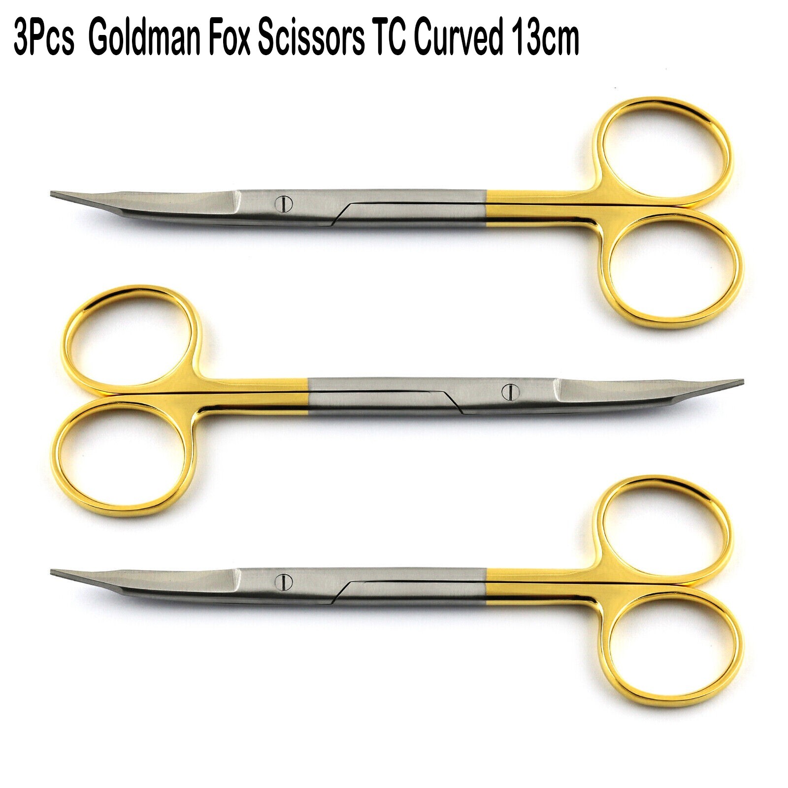 3Pcs Surgical Goldman Fox Scissors TC Curved 13cm Dental Super Cut Operating Vet
